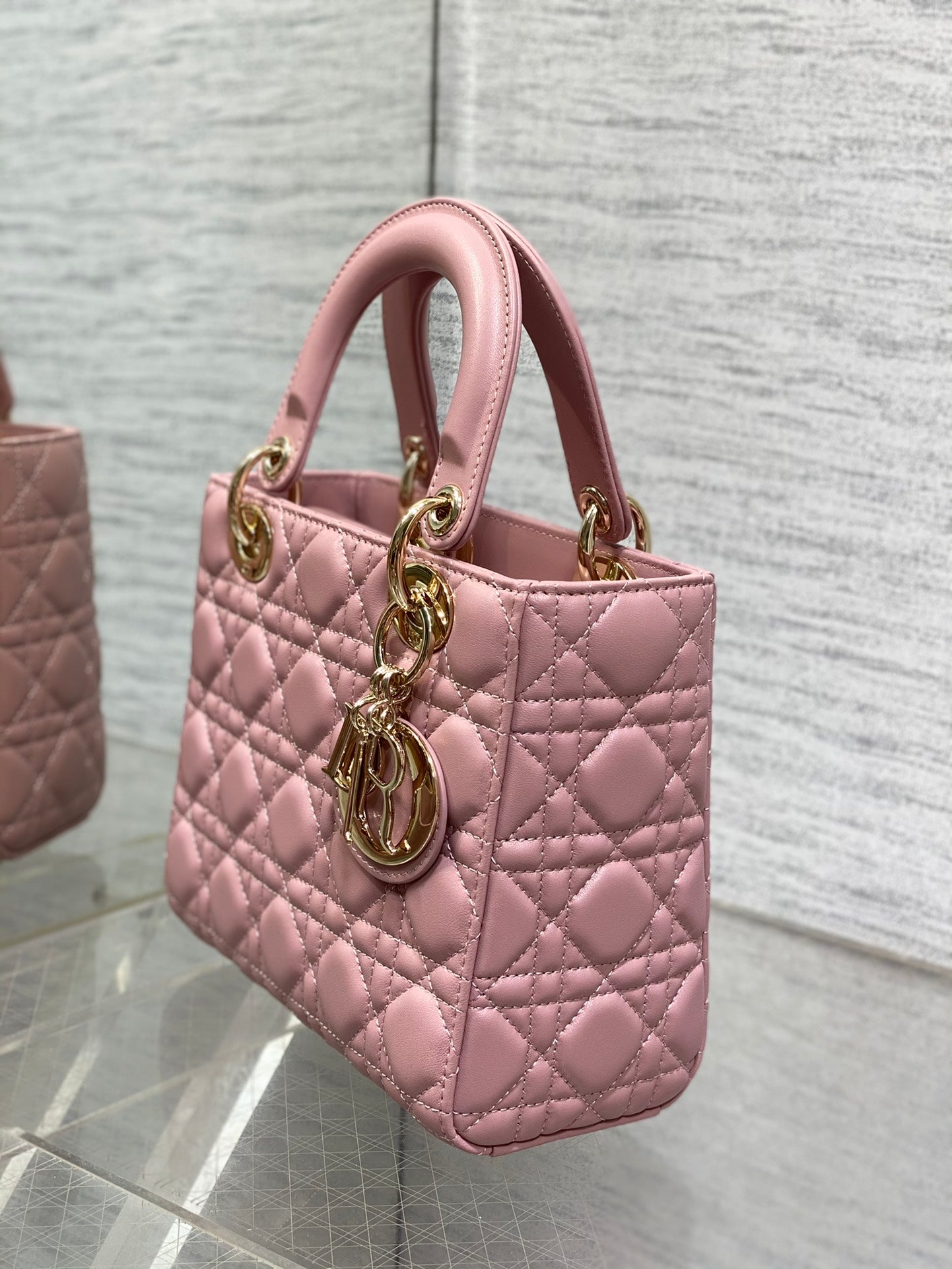 Dior Elegant Pink Quilted Leather Top Handle Bag with Shoulder Strap