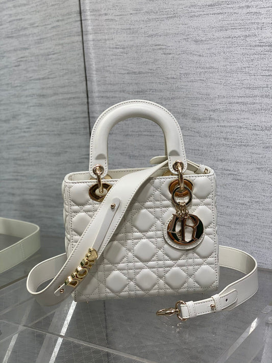 Dior Classic White Quilted Leather Handbag with Crossbody Strap