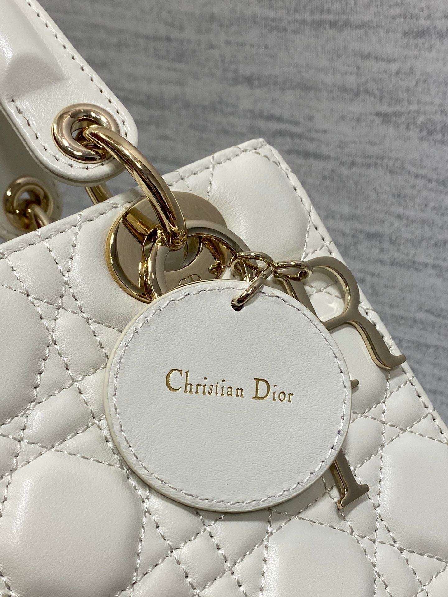 Dior White Quilted Leather Top Handle Handbag with Gold Hardware