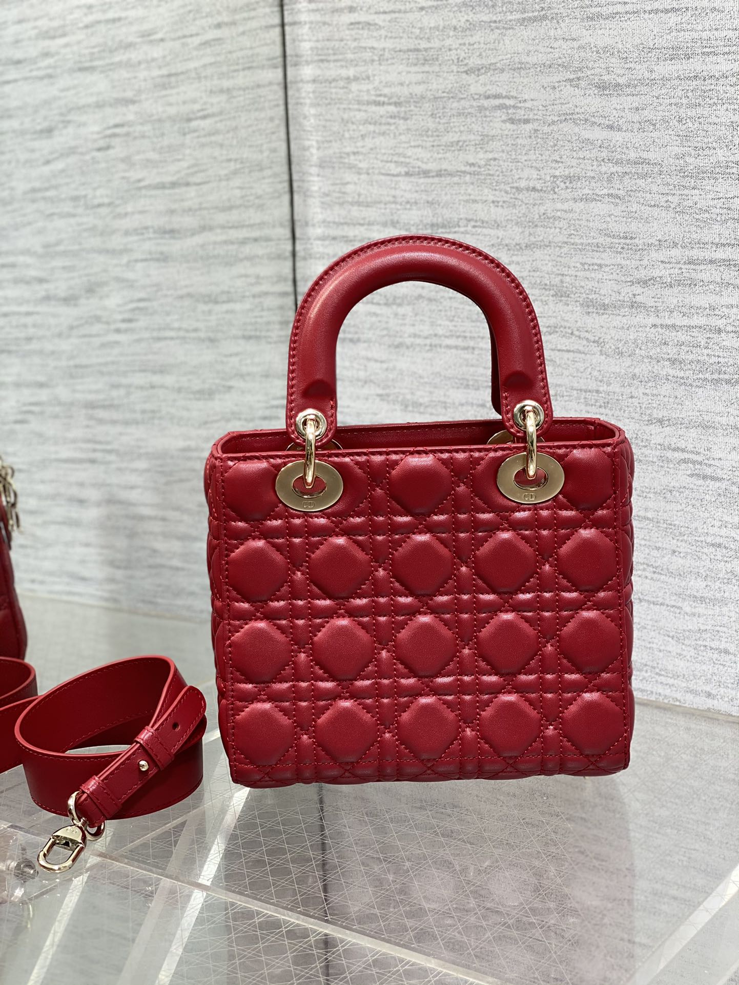 Dior Classic Red Quilted Leather Top Handle Crossbody Handbag