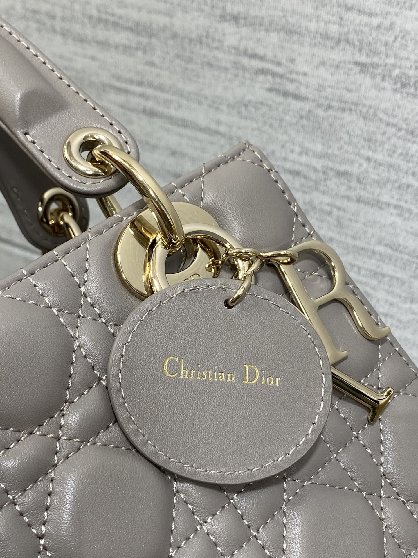 Christian Dior Lady Dior My ABCDior Bag - Grey Cannage Lambskin with Gold-Finish Metal Hardware