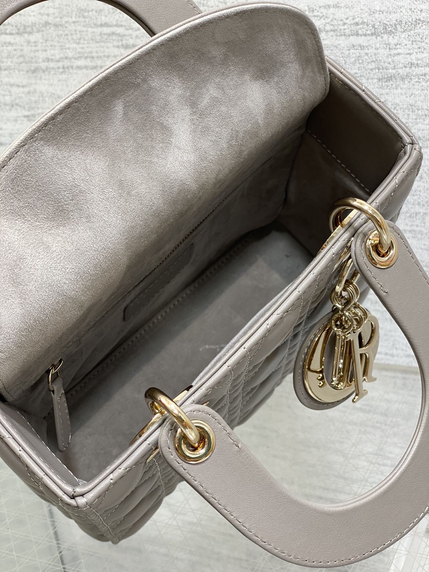 Dior Small Lady My ABCDior Bag in Grey Cannage Lambskin with Gold-Finish Metal
