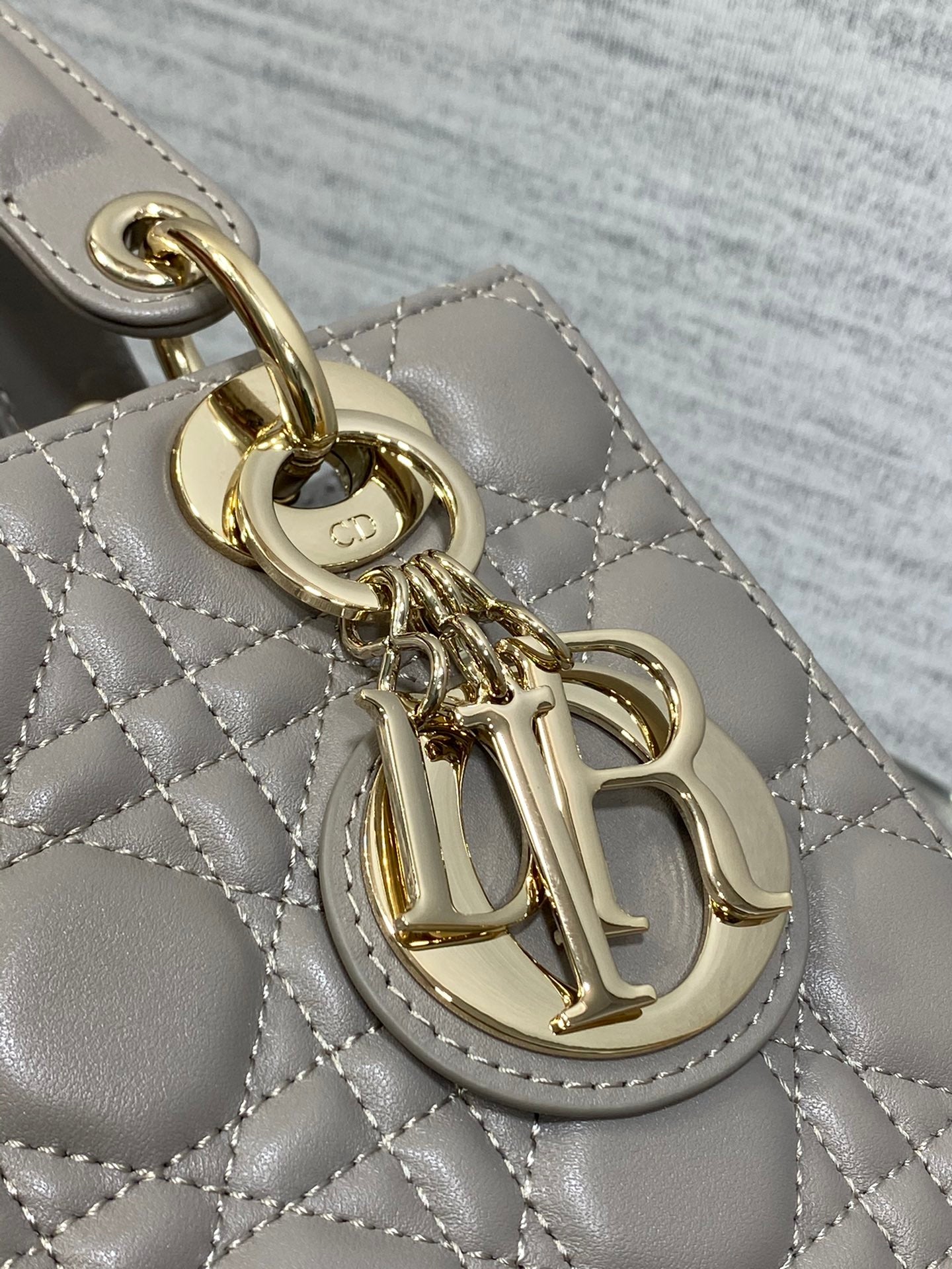 Dior Grey Diamond Quilted Leather Top Handle Bag with Shoulder Strap