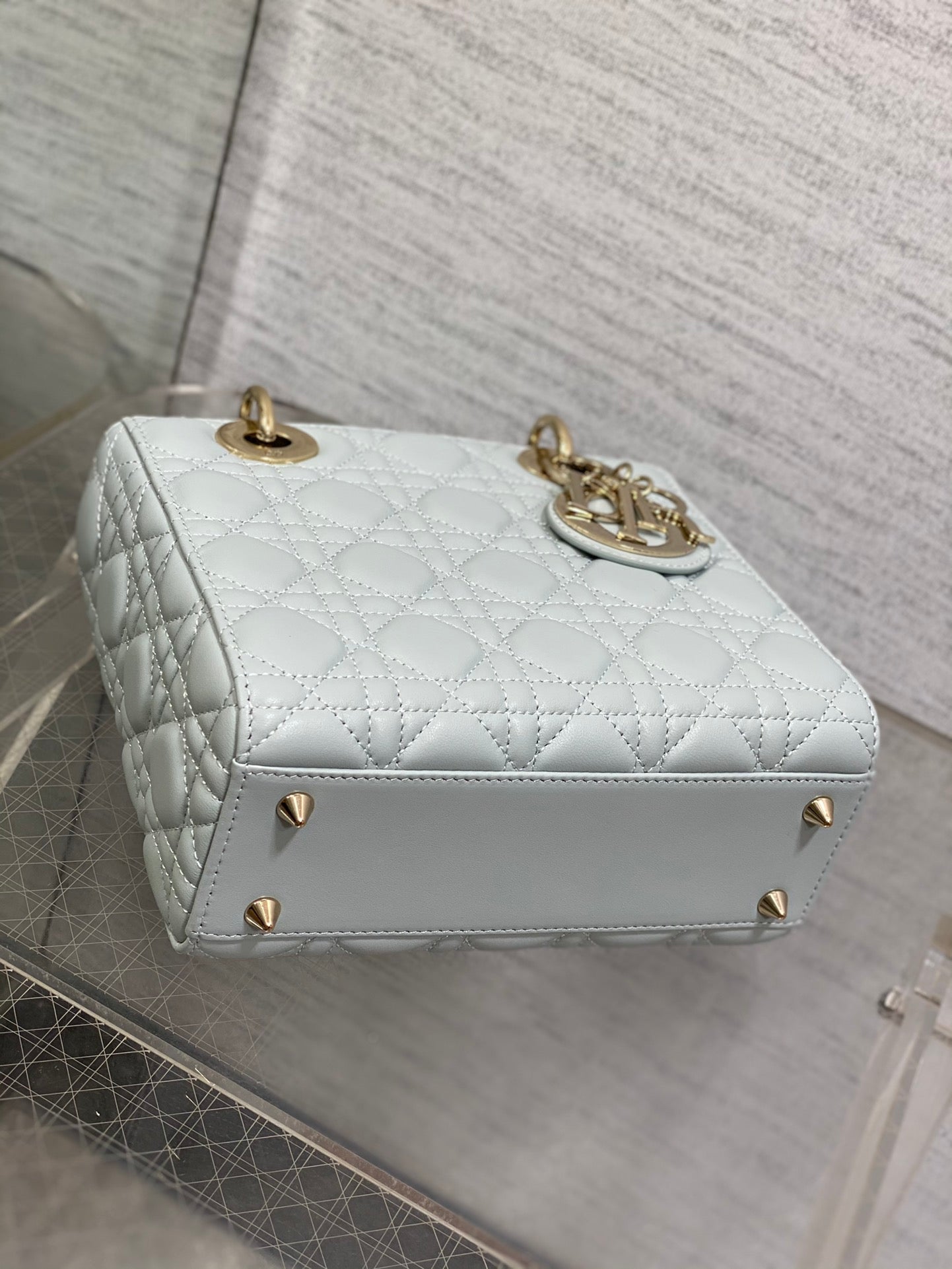 Dior Classic Light Blue Quilted Leather Handbag with Crossbody Strap