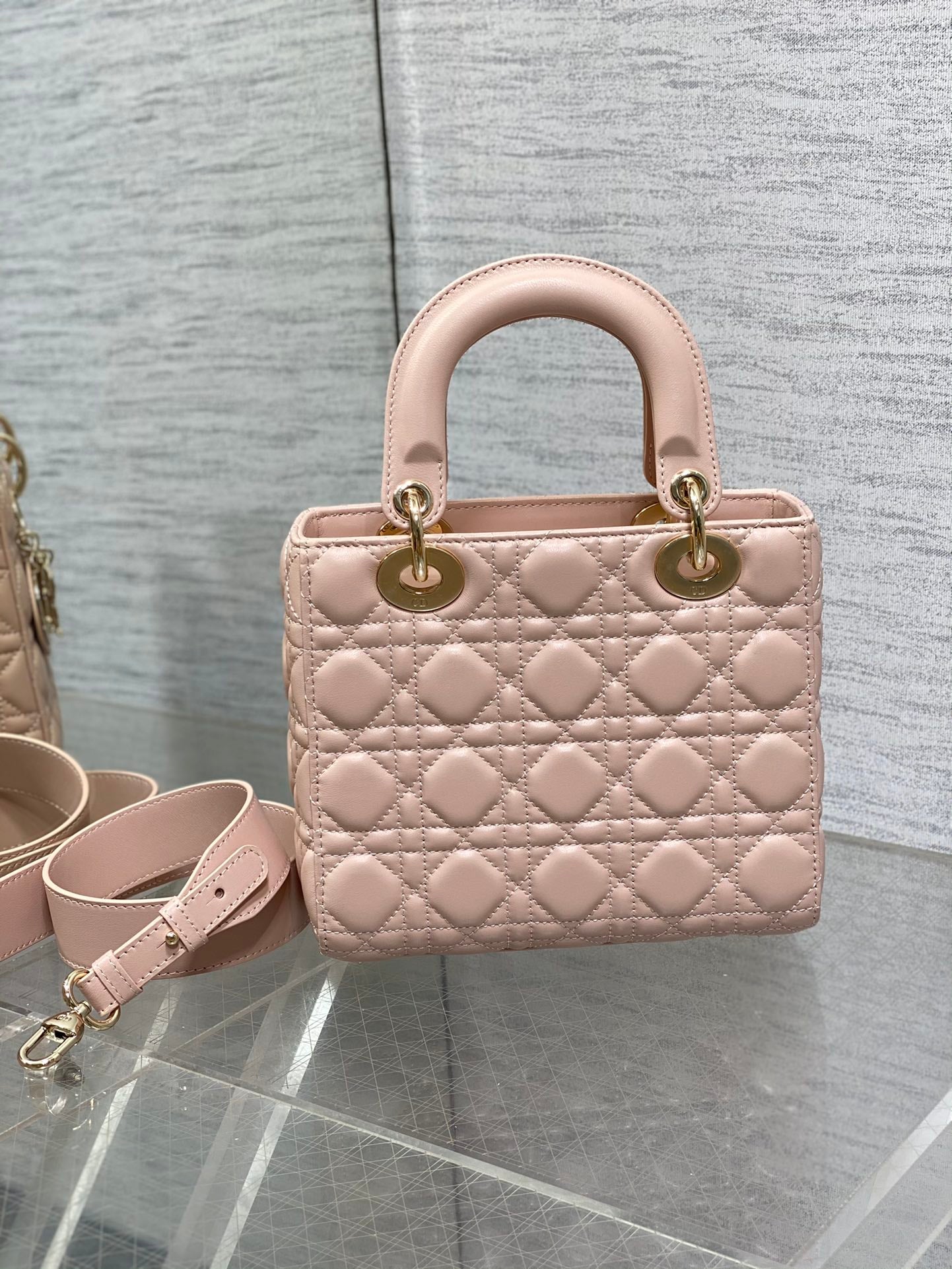 Dior Light Pink Quilted Leather Top Handle Bag with Gold Hardware