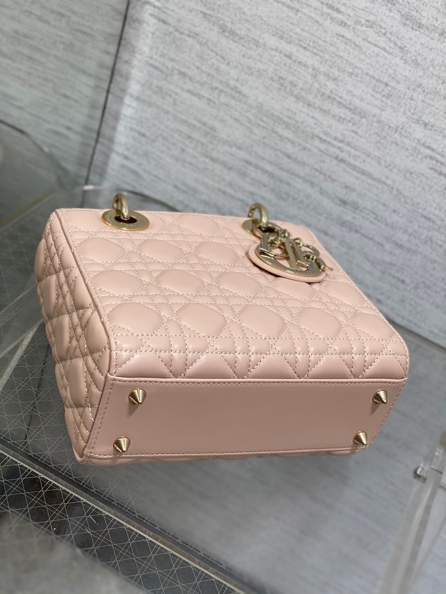 Dior Light Pink Quilted Leather Handbag with Top Handle and Strap