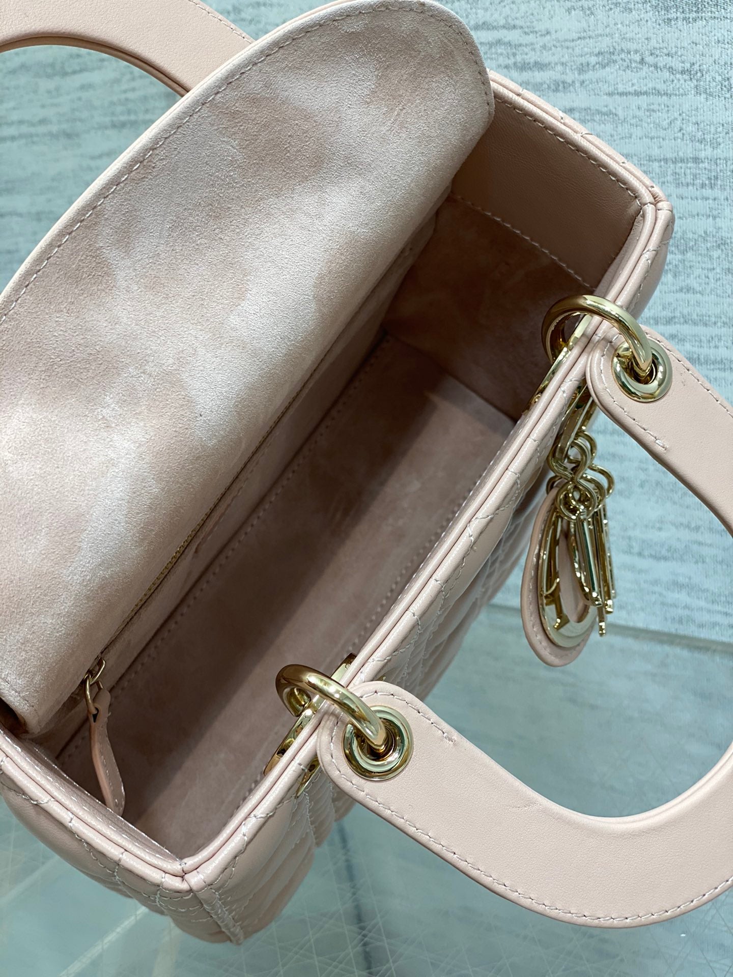 Dior Light Pink Quilted Leather Top Handle Bag with Gold Hardware