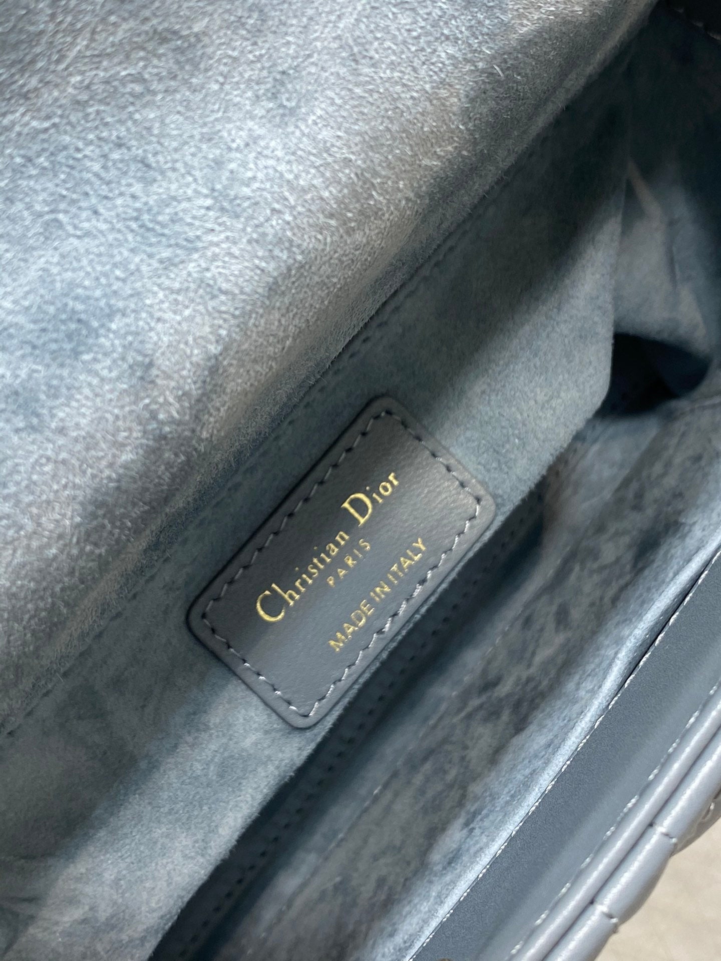 Dior Elegant Dusty Blue Quilted Leather Handbag with Top Handle