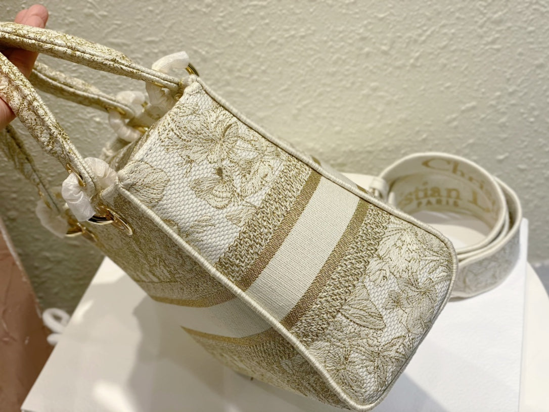 Dior Floral Embroidered Top Handle Crossbody Bag in Sage Green