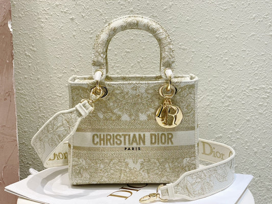 Dior Floral Embroidered Top Handle Crossbody Bag in Sage Green