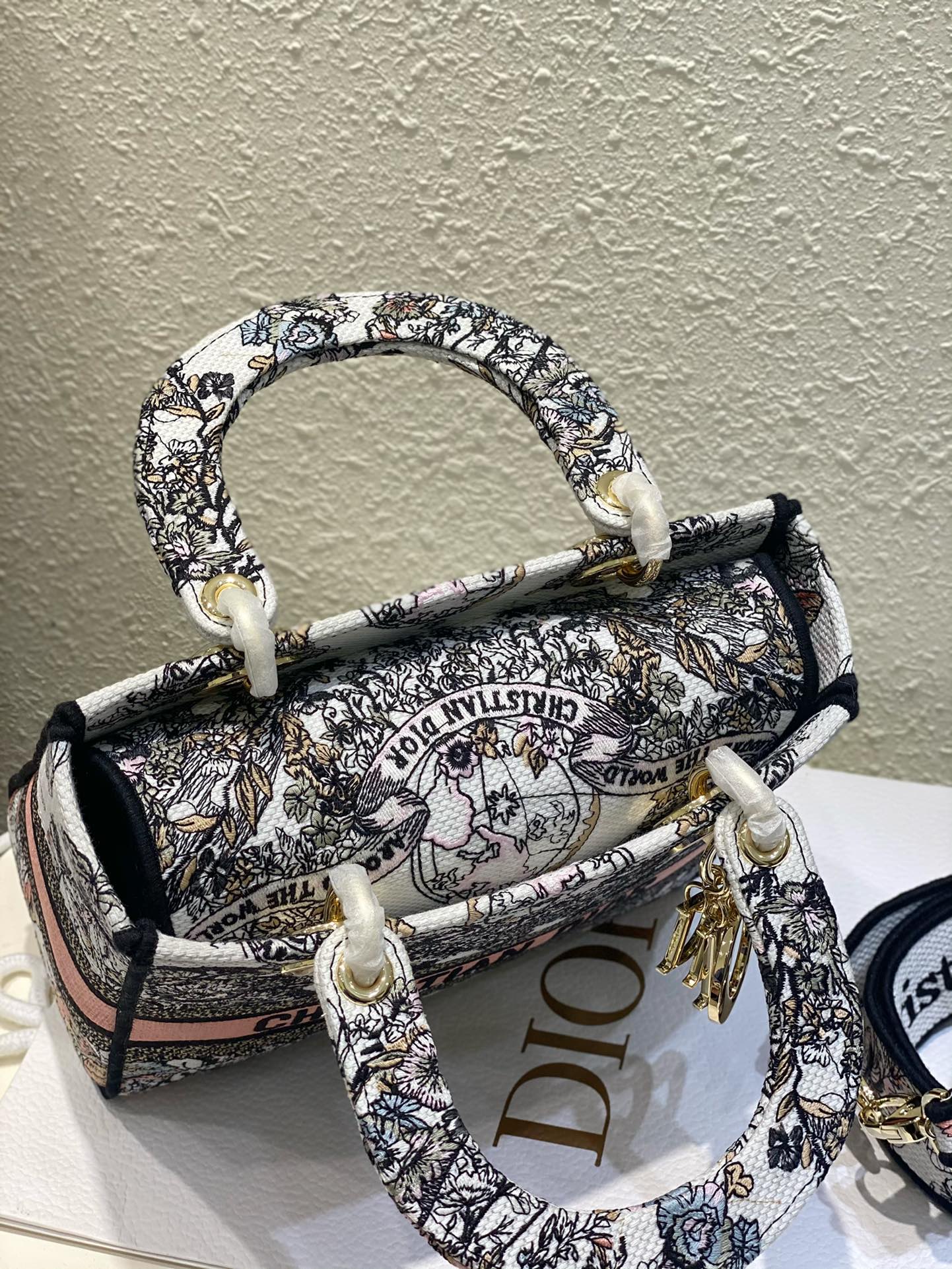 Dior Vintage Embroidered Floral Canvas Handbag with Shoulder Strap