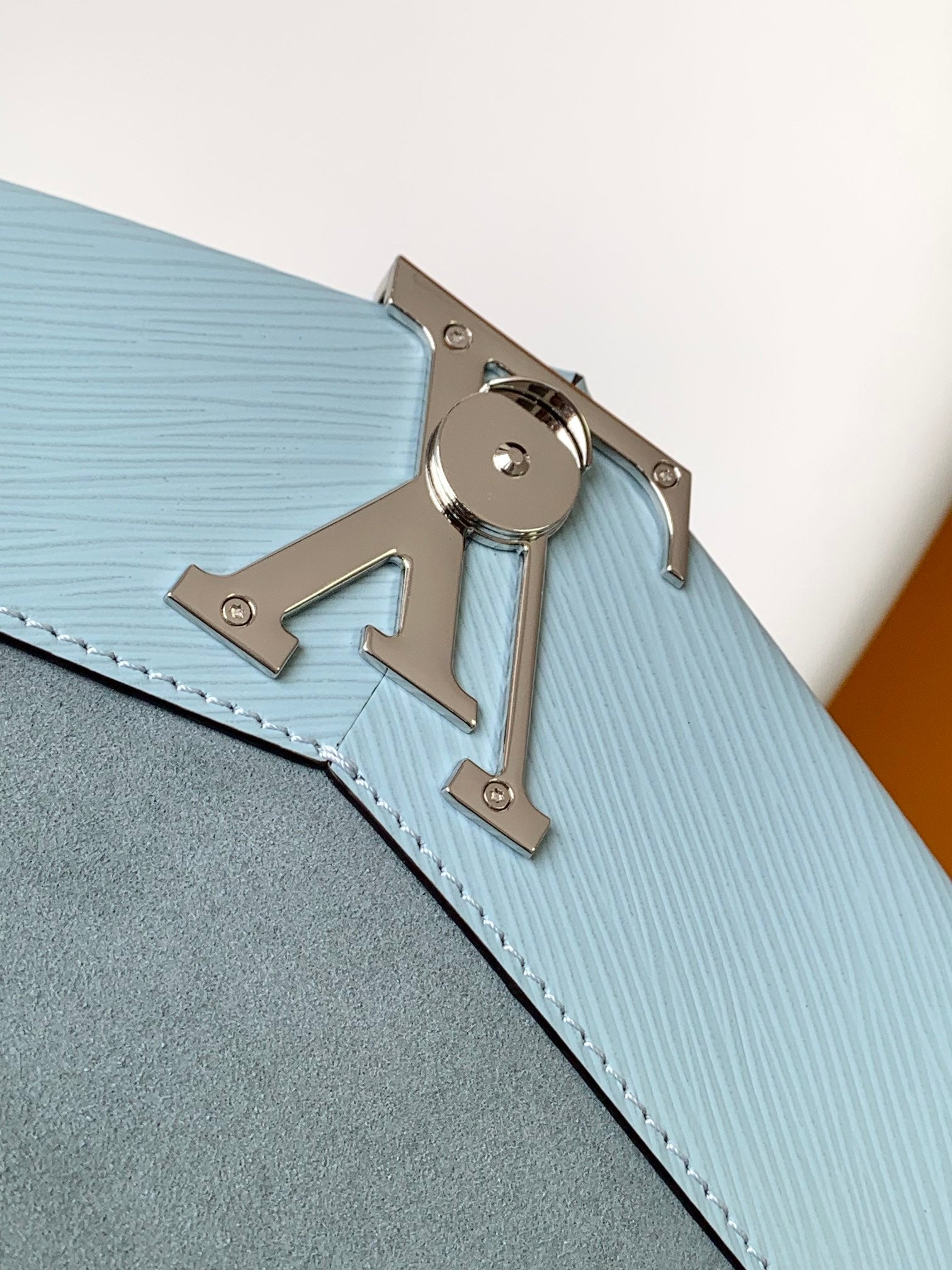 Louis Vuitton Classic Light Blue Textured Leather Crossbody Handbag with Top Handle