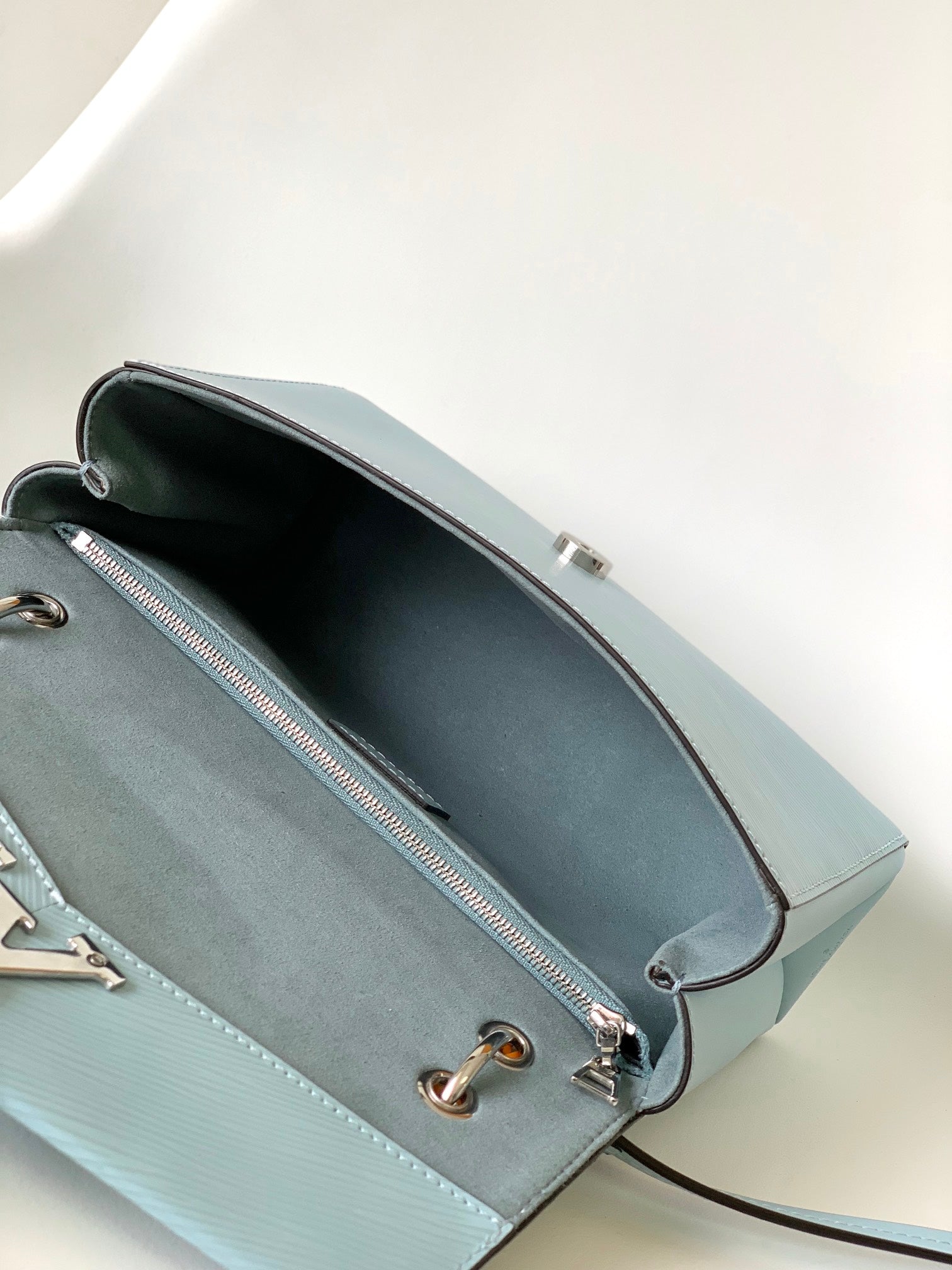 Louis Vuitton Classic Light Blue Textured Leather Crossbody Handbag with Top Handle