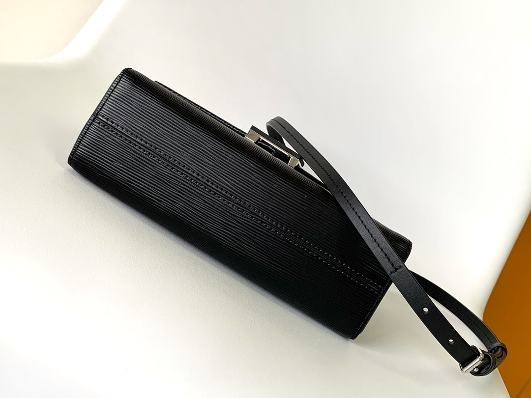 Louis Vuitton Elegant Black Textured Leather Crossbody Bag with Top Handle