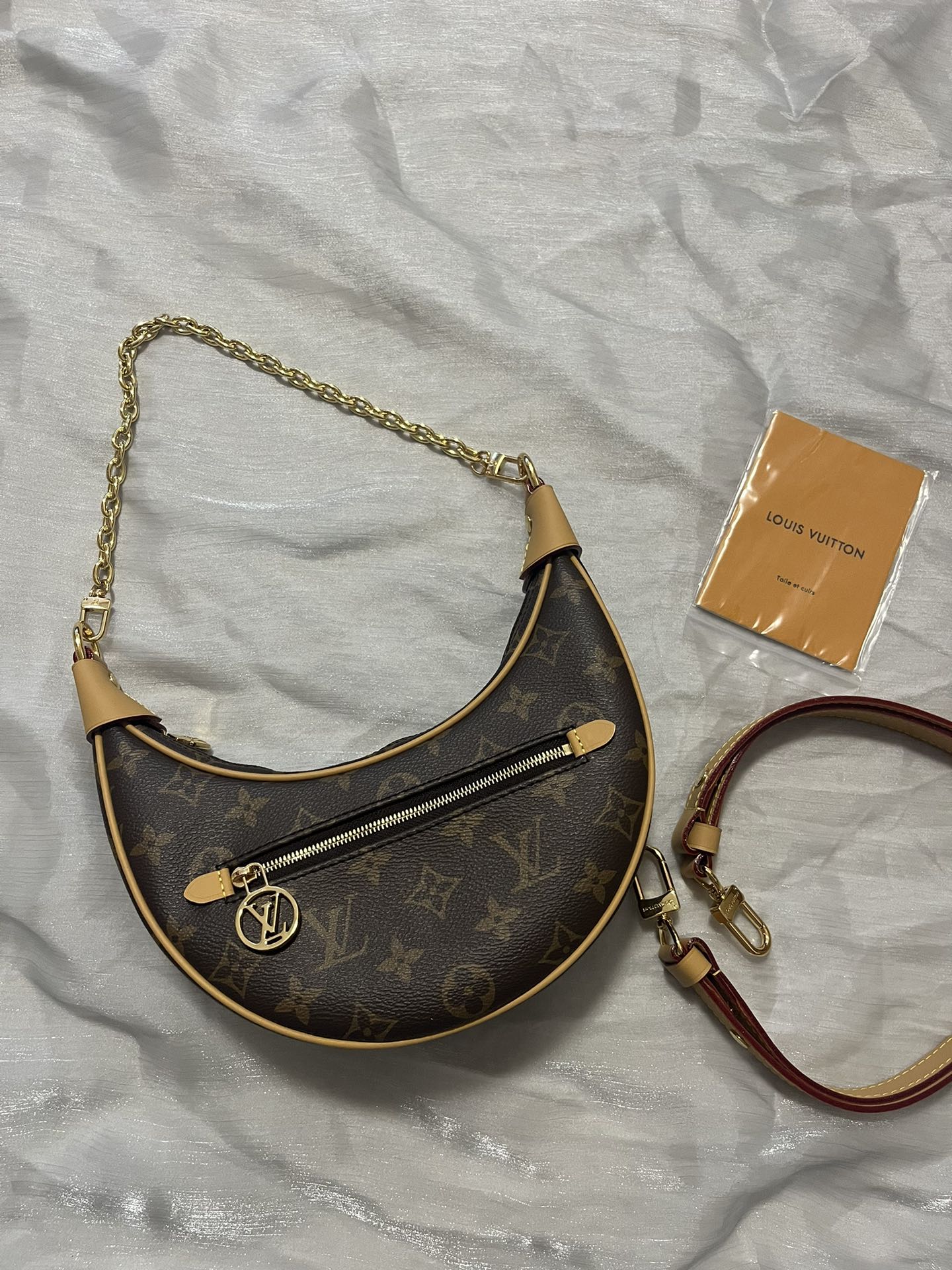 Louis Vuitton Vintage Brown Monogram Crescent Hobo Bag with Gold Chain