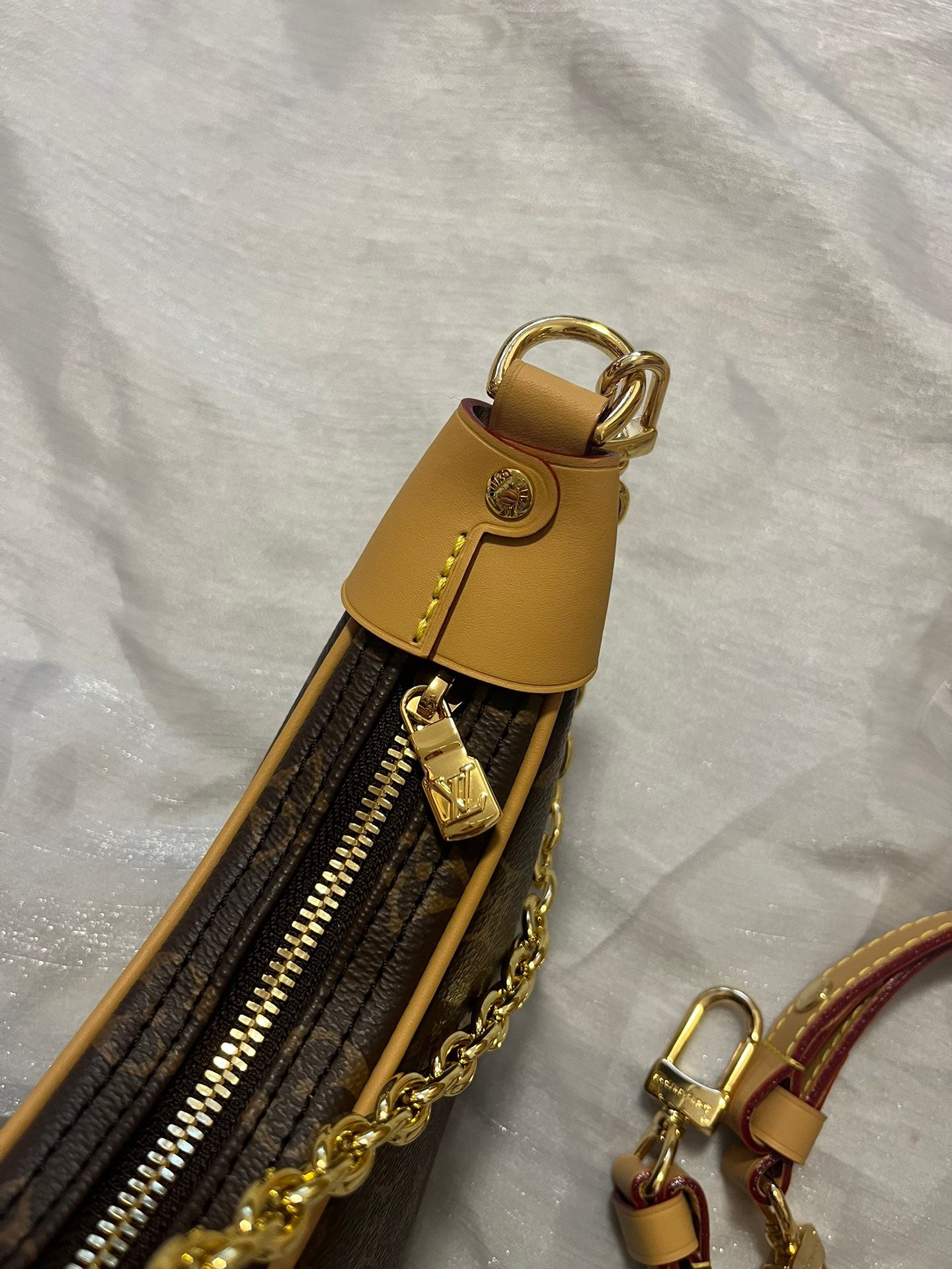 Louis Vuitton Vintage Brown Monogram Crescent Hobo Bag with Gold Chain