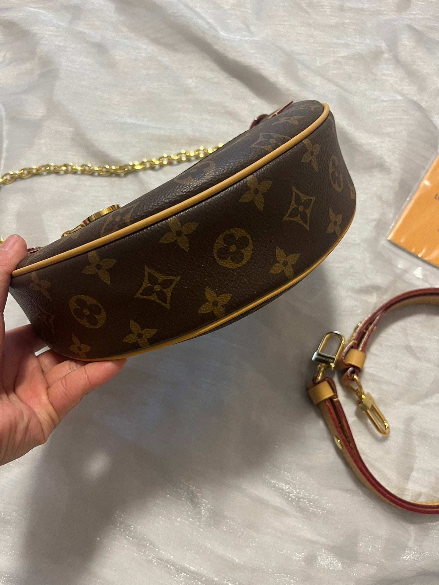 Louis Vuitton Vintage Brown Monogram Crescent Hobo Bag with Gold Chain