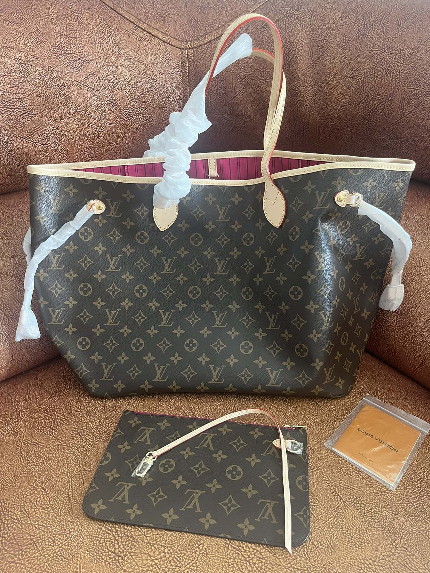 Louis Vuitton Classic Monogram Canvas Tote Bag with Matching Pouch