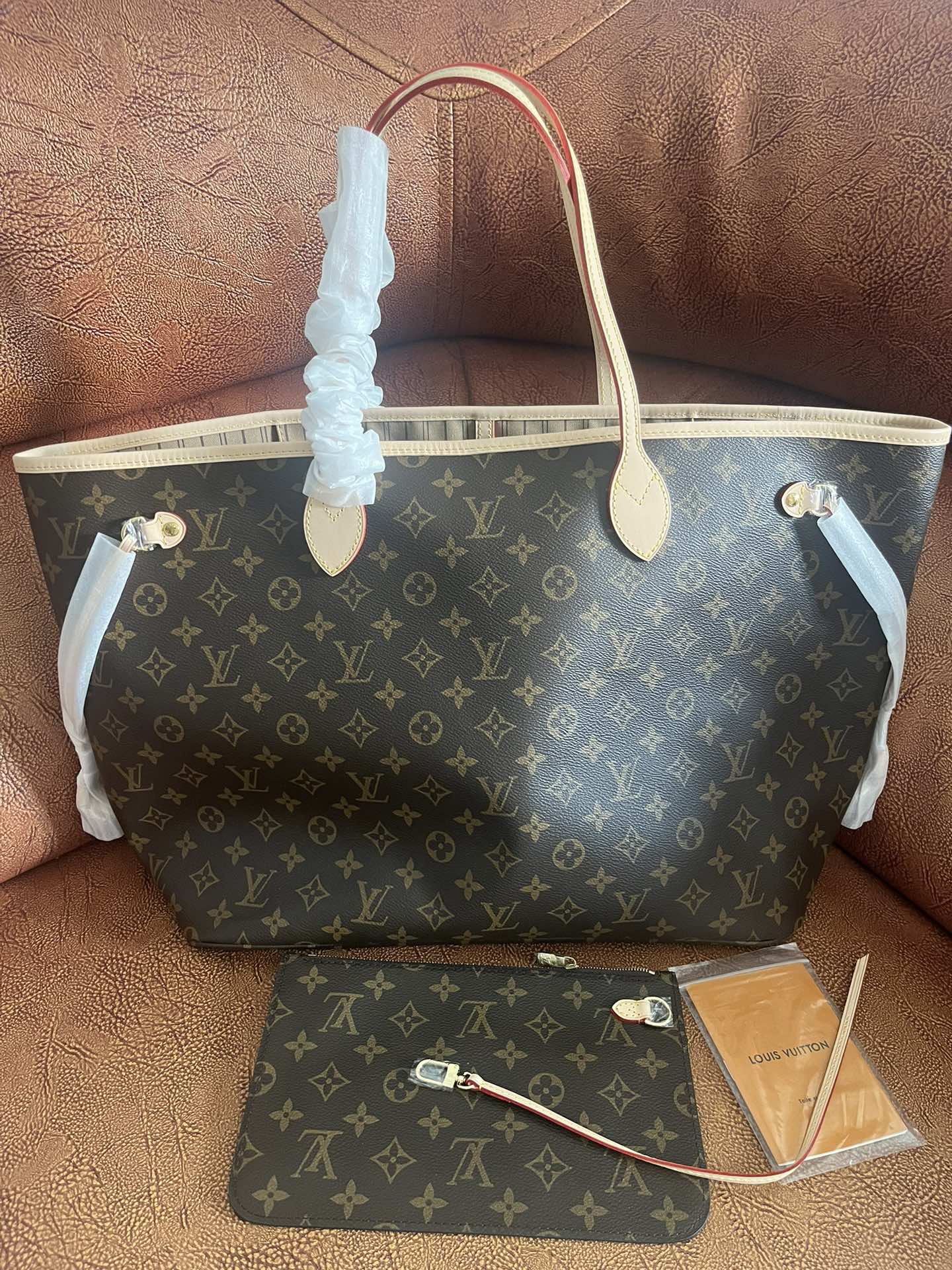Louis Vuitton Brown Monogram Print Canvas Shoulder Tote Bag with Leather Straps
