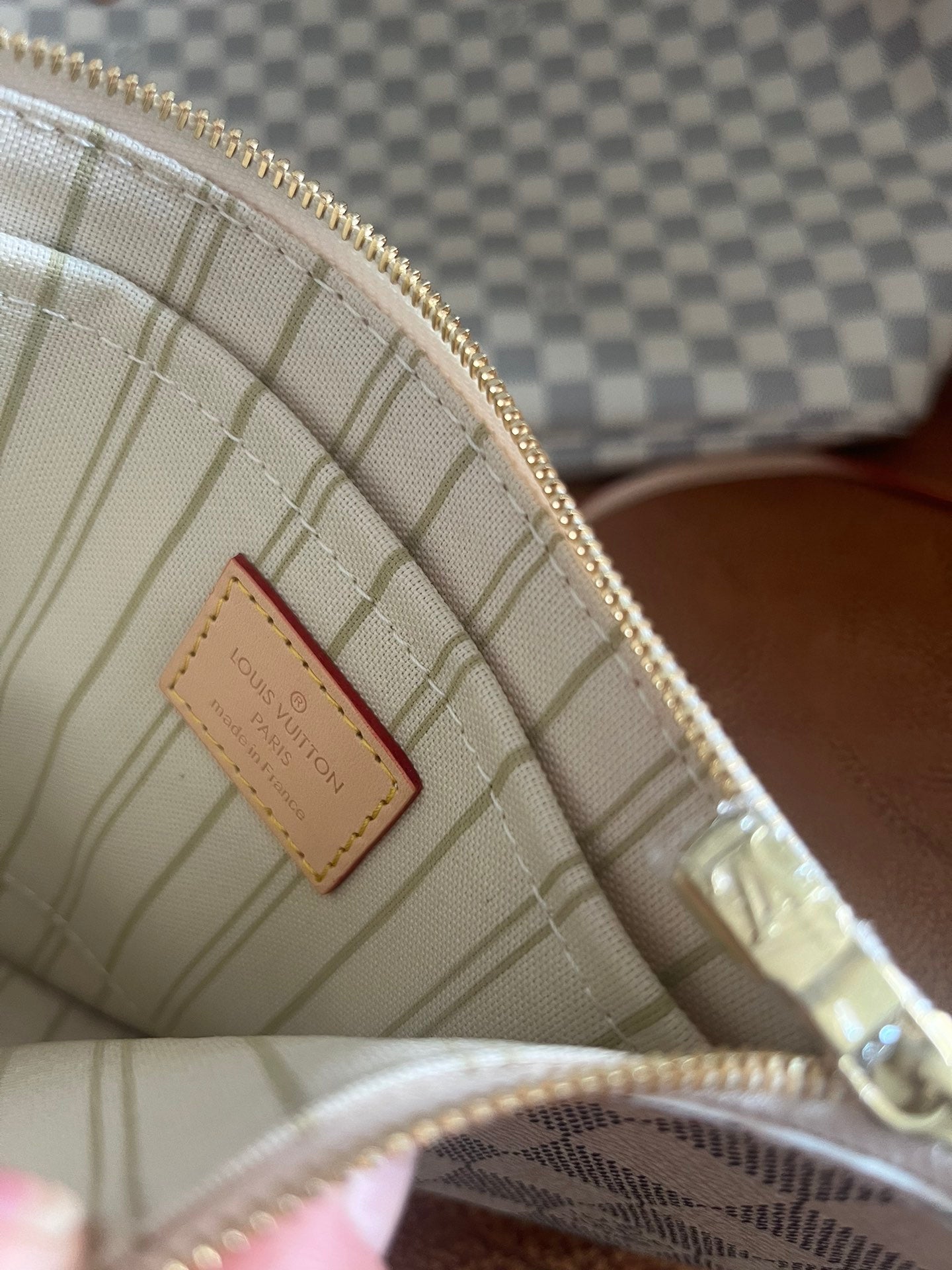 Louis Vuitton Grey and White Checkered Canvas Tote Bag with Pouch Shoulder Purse