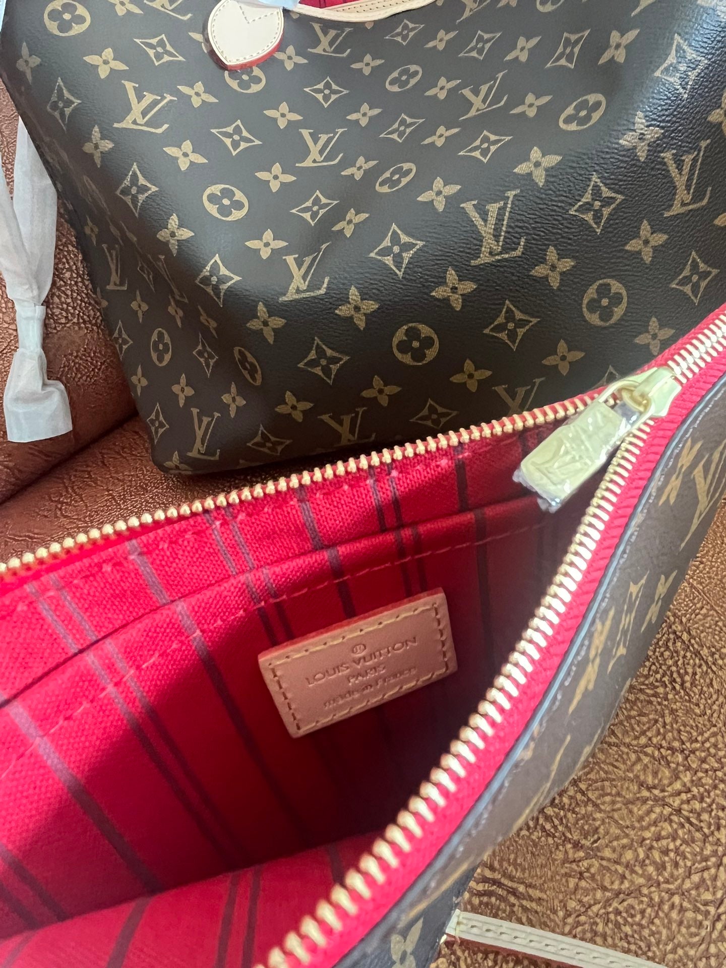 Louis Vuitton Brown Monogram Canvas Shoulder Tote Bag with Removable Pouch