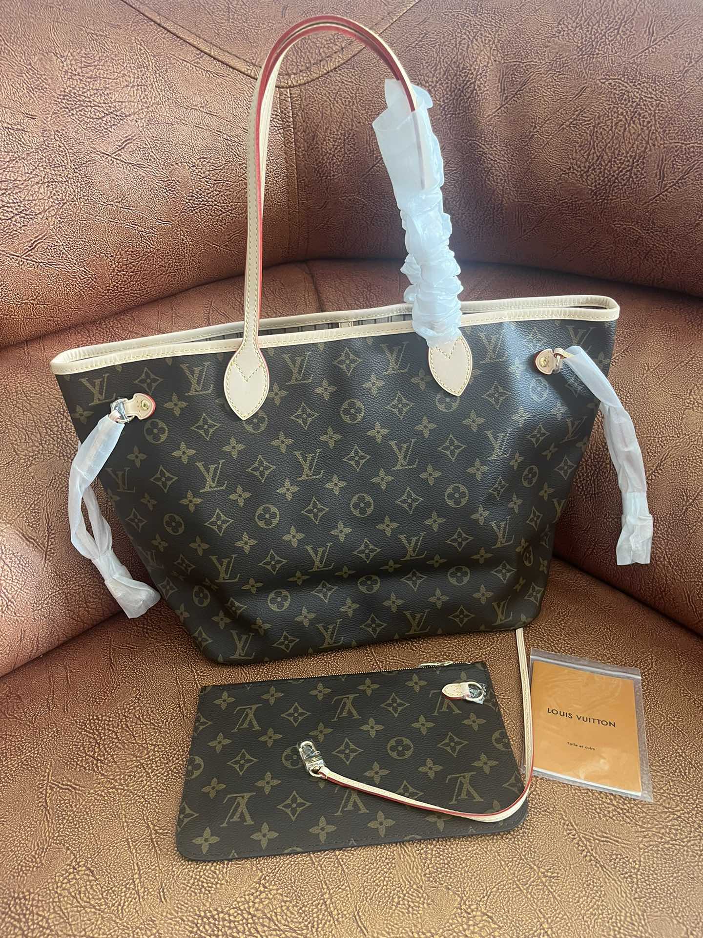Louis Vuitton Brown Monogram Canvas Shoulder Tote Bag with Removable Pouch