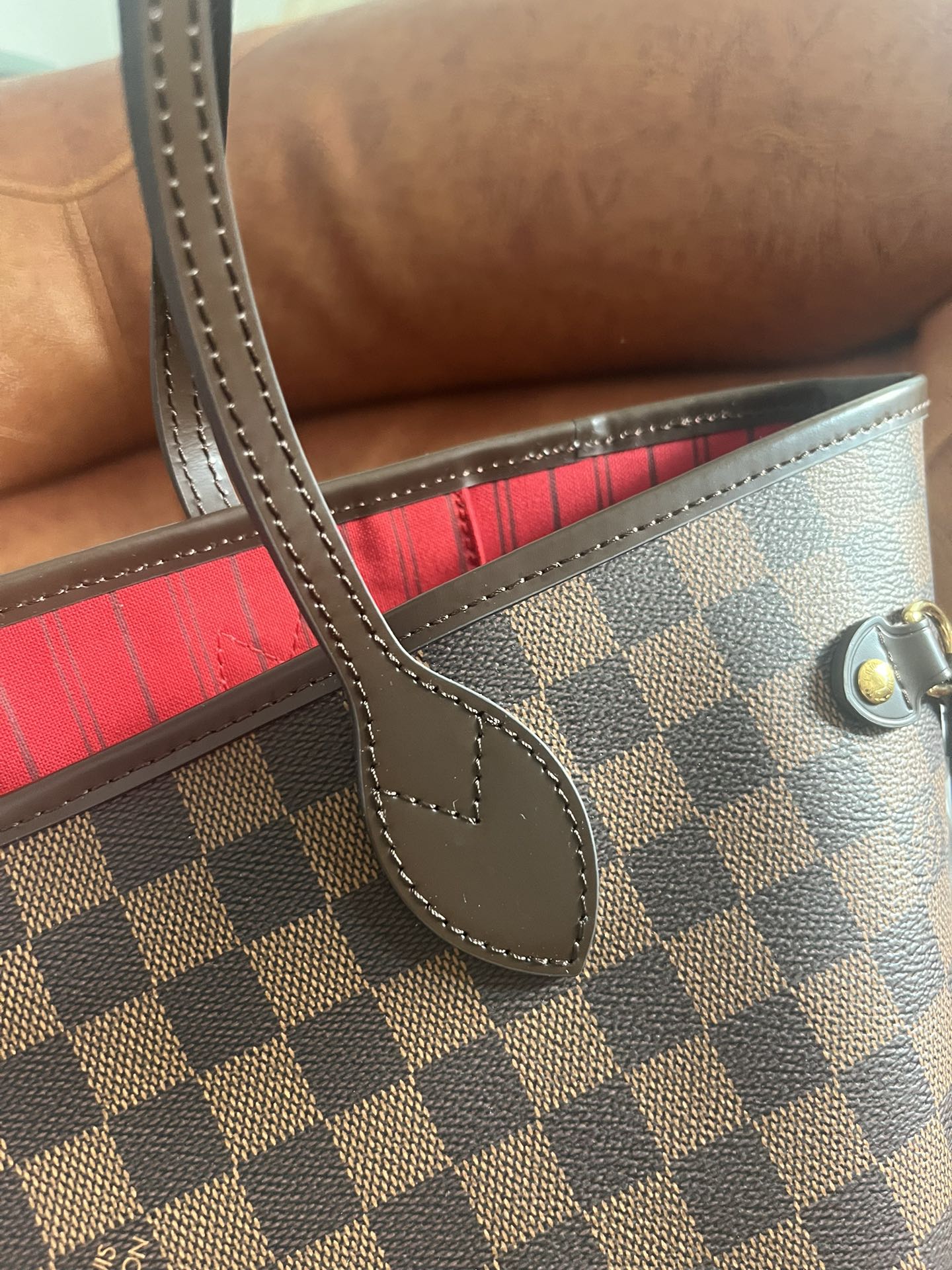 Louis Vuitton Classic Brown Checkered Tote Bag Shoulder Handbag for Women