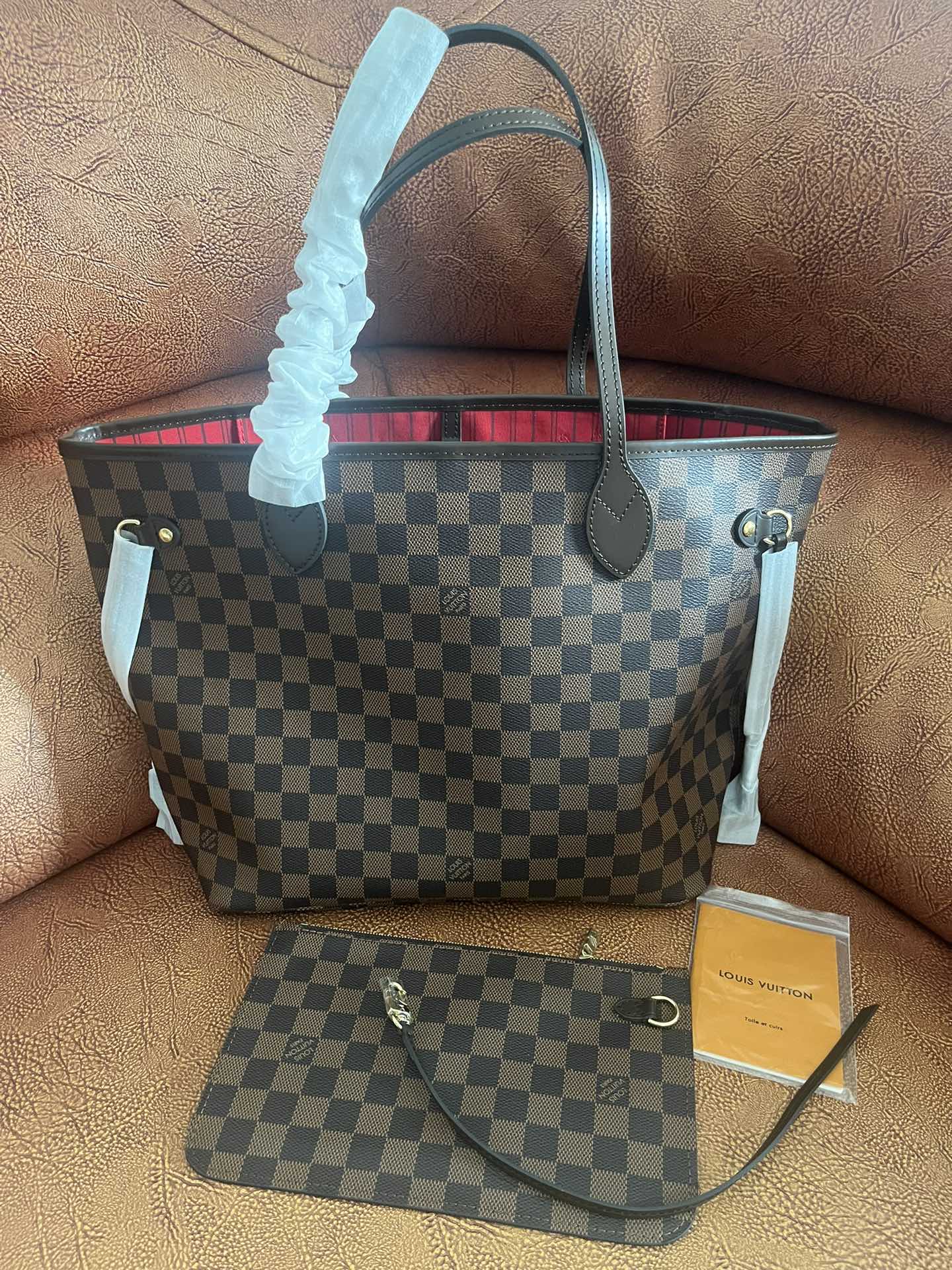 Louis Vuitton Classic Brown Checkered Tote Bag Shoulder Handbag for Women