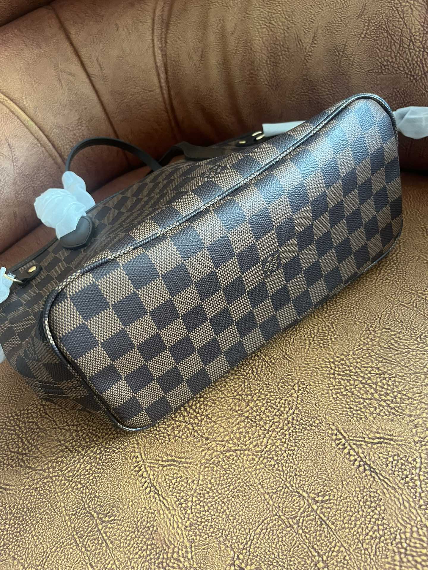 Louis Vuitton Classic Brown Checkered Canvas Tote Bag with Shoulder Straps