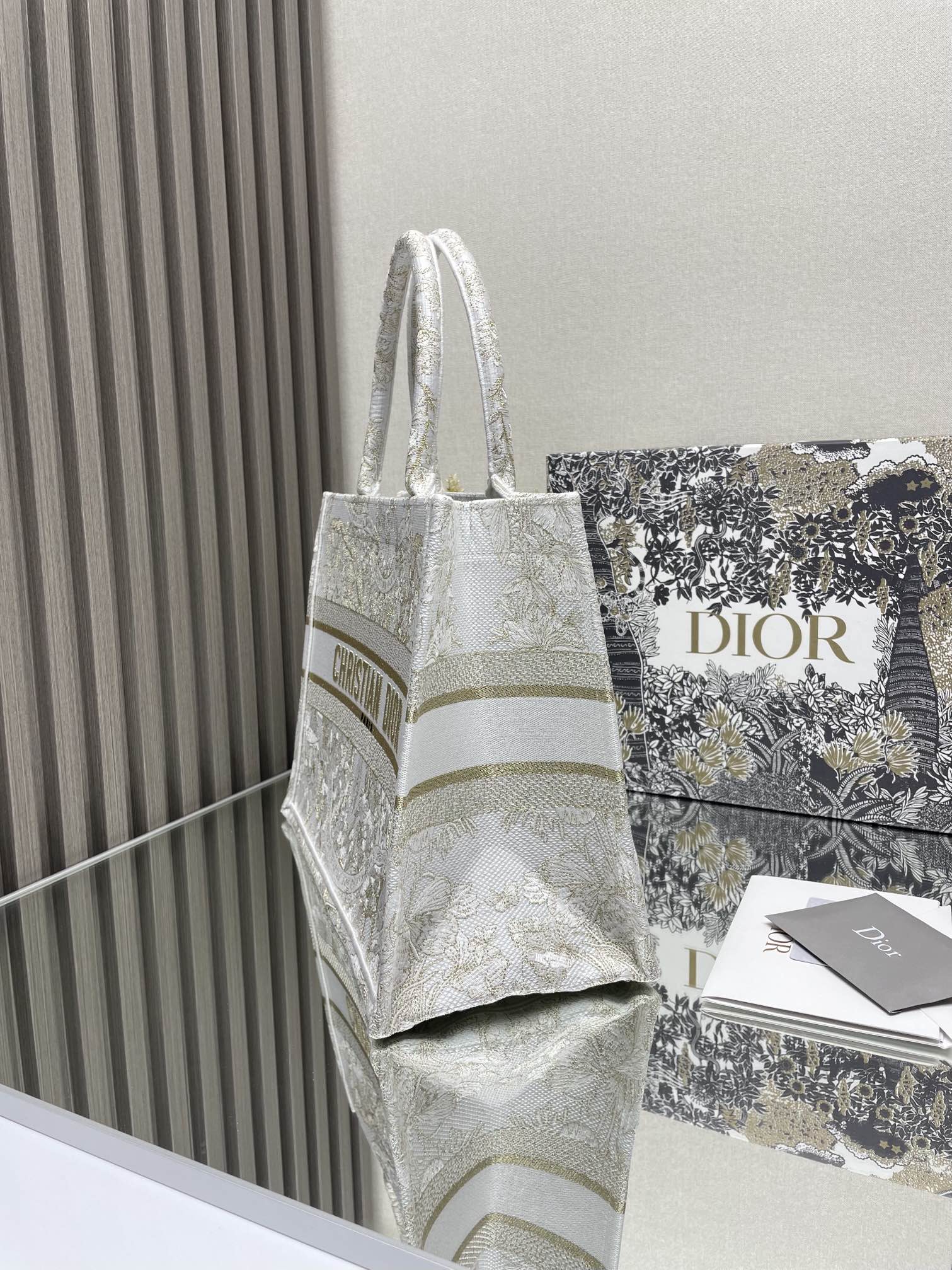 Dior Beige Floral Embroidered Canvas Tote Bag Large Shoulder Handbag