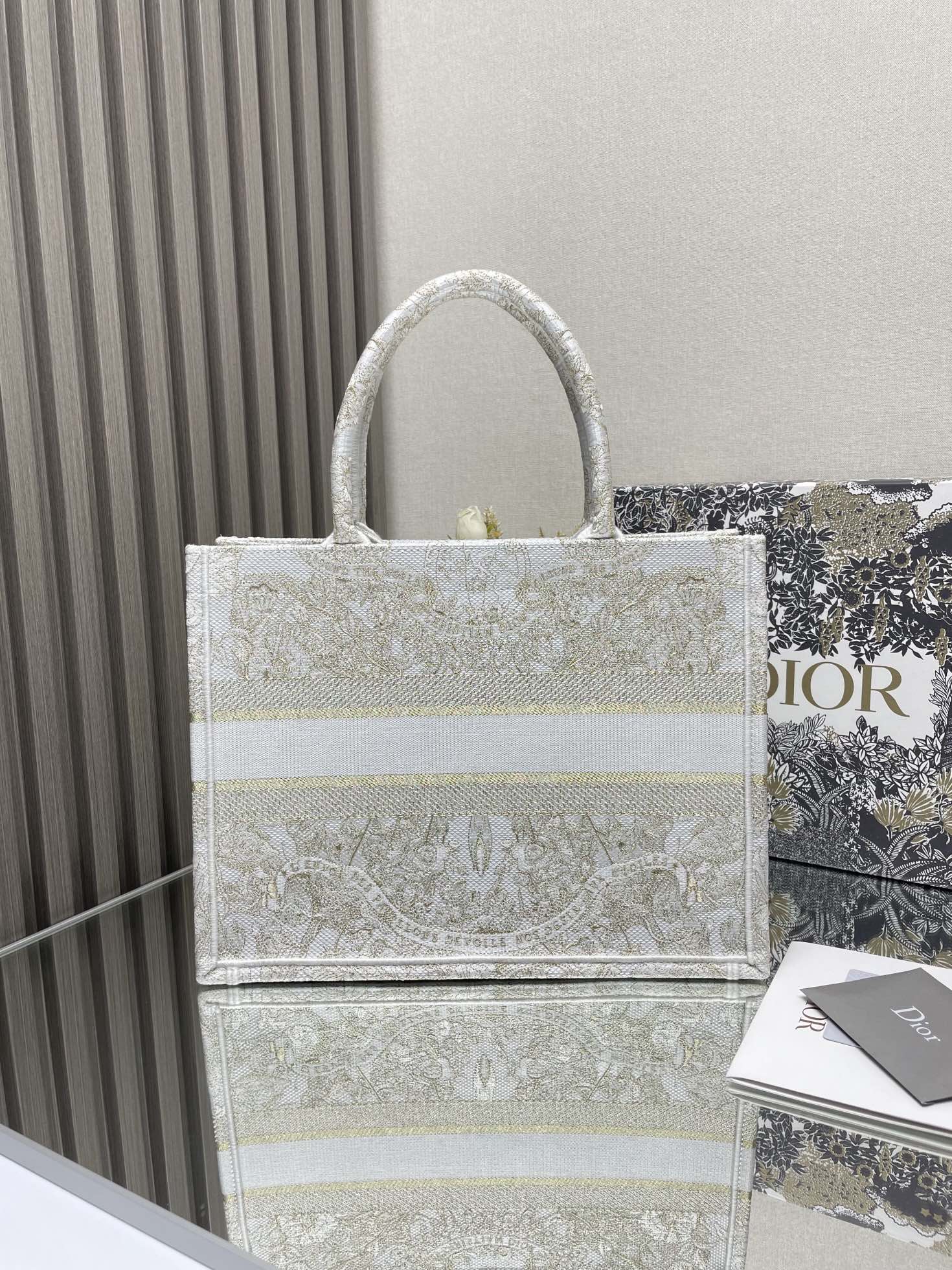 Dior Beige Floral Embroidered Canvas Tote Bag Large Shoulder Handbag
