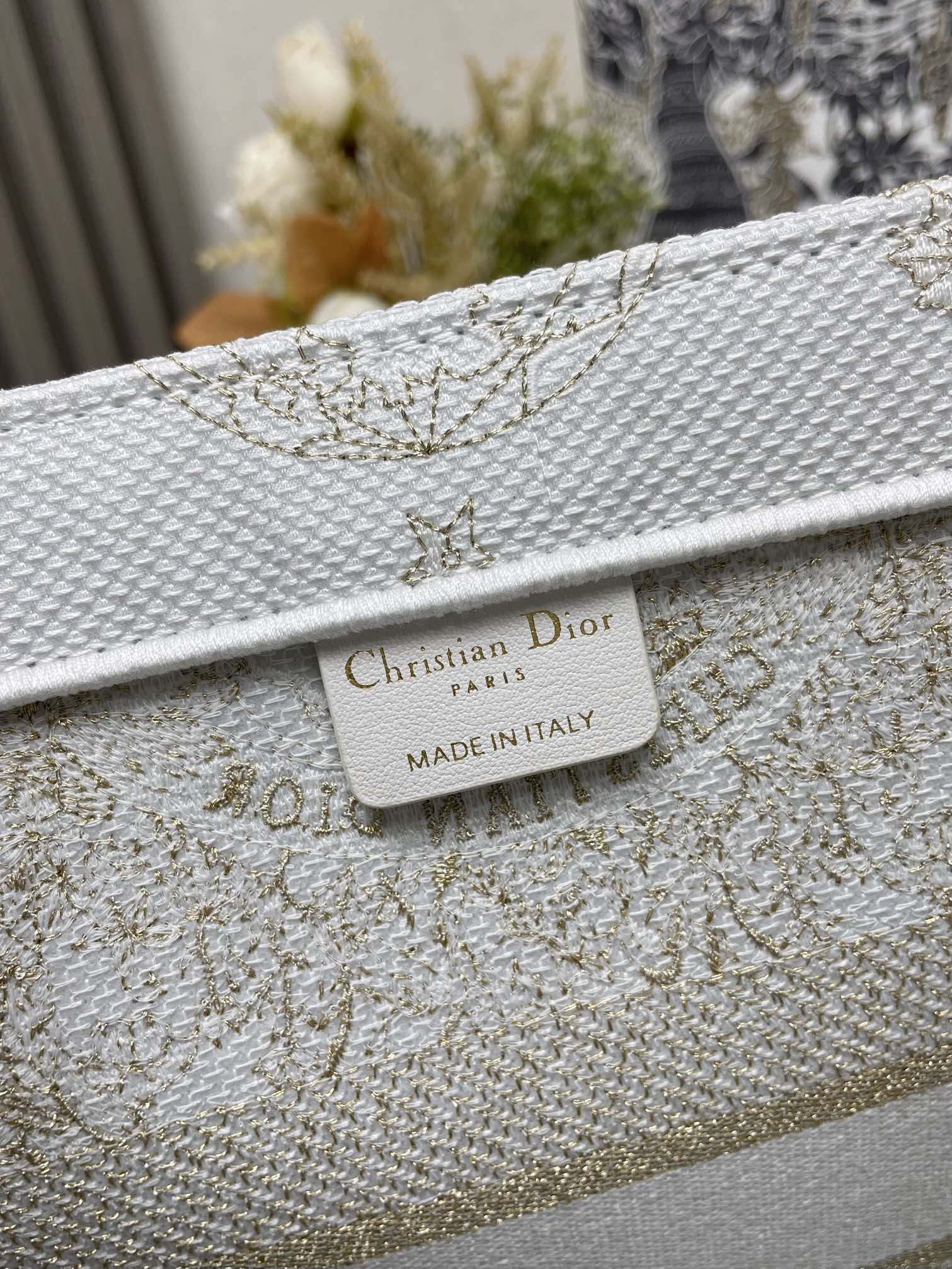 Dior Beige Floral Embroidered Canvas Tote Bag Large Shoulder Handbag