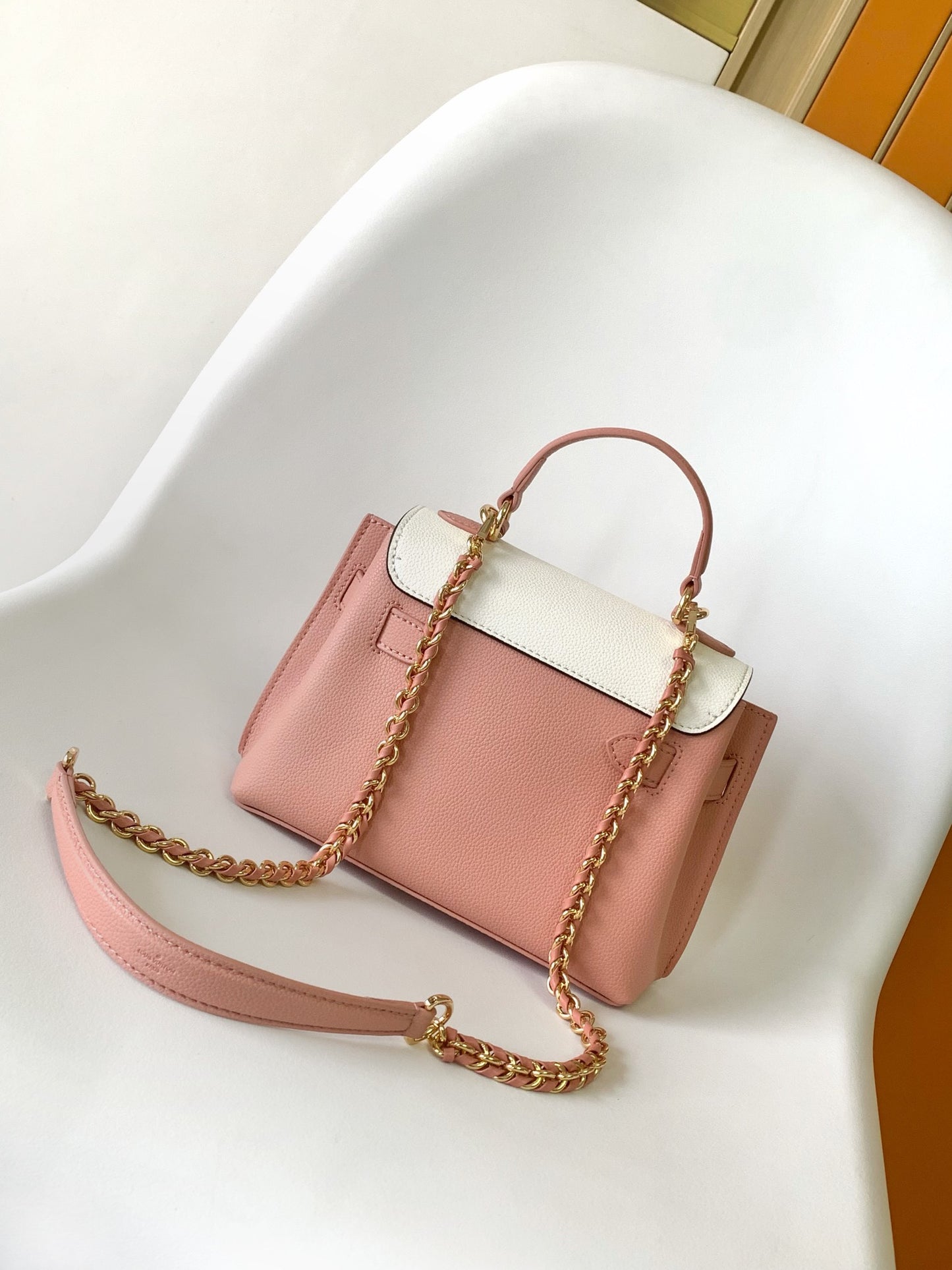 Louis Vuitton Two-Tone Pink and Cream Leather Top Handle Satchel Handbag