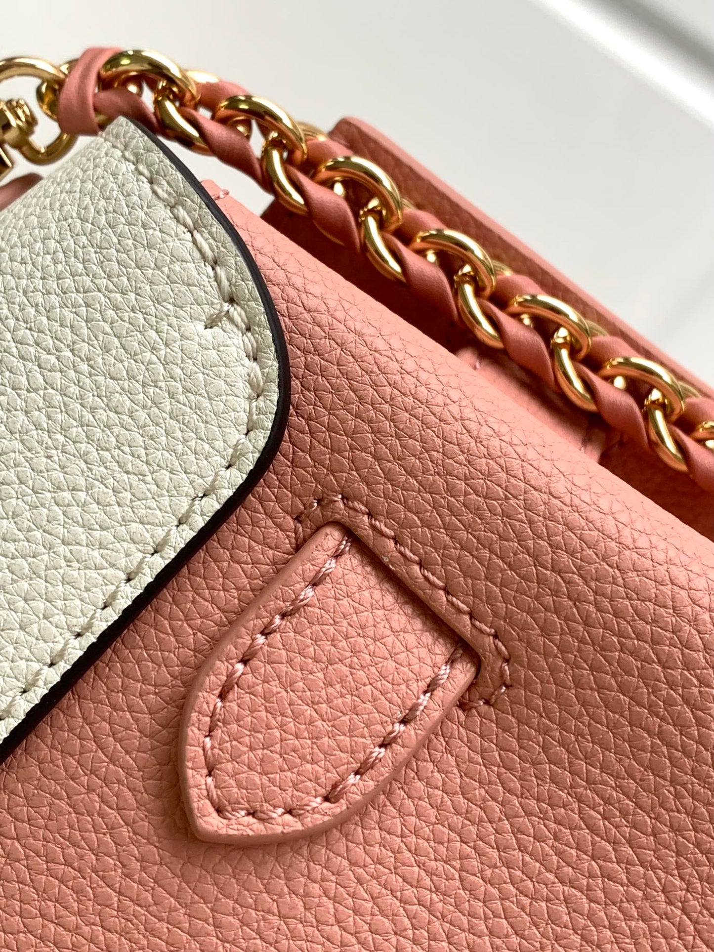 Louis Vuitton Two-Tone Pink and Cream Leather Top Handle Satchel Handbag