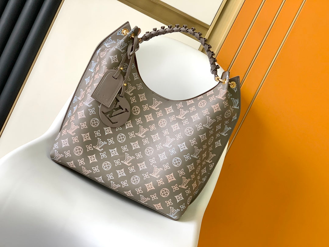Louis Vuitton Taupe Monogram Leather Hobo Bag with Braided Handle