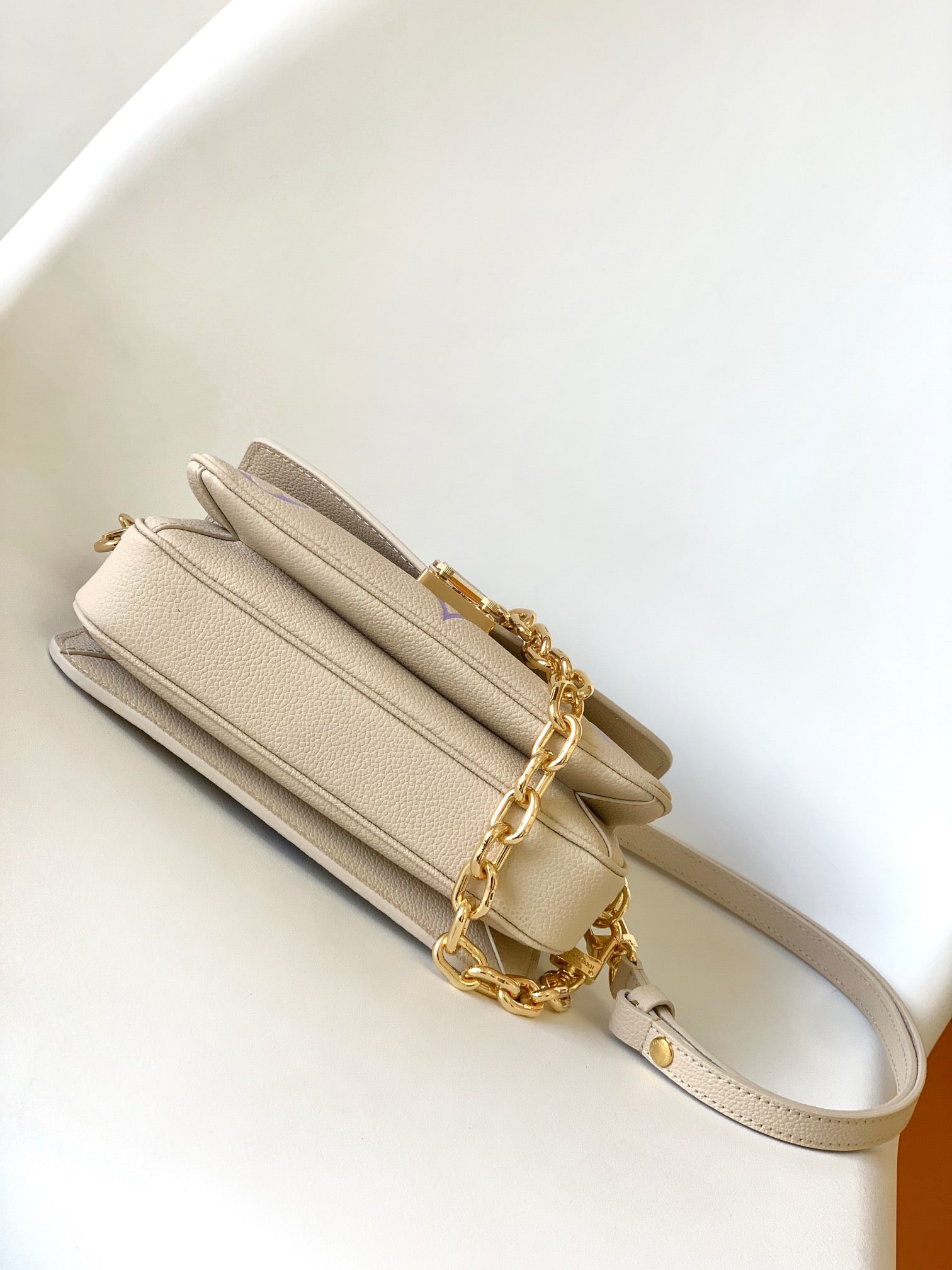 Louis Vuitton Lilac and Cream Monogram Embossed Leather Flap Crossbody Bag