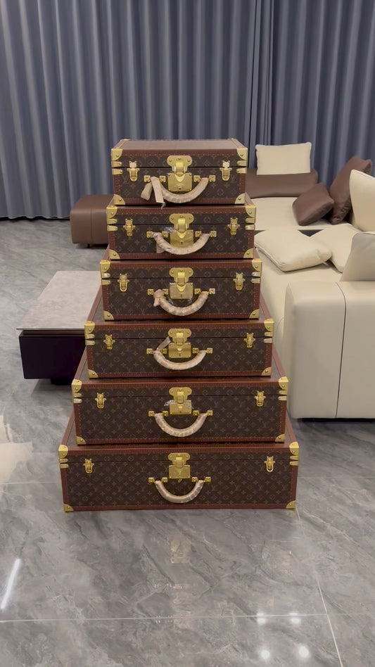 Vintage Brown Monogram Nesting Trunk Suitcase Set of 6