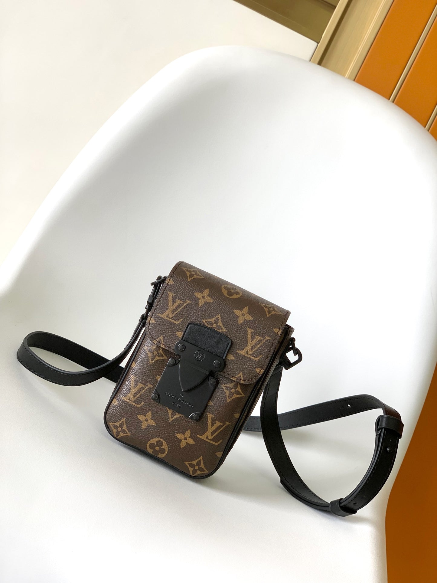 Louis Vuitton Brown Monogram Mini Crossbody Bag with Black Leather Shoulder Strap