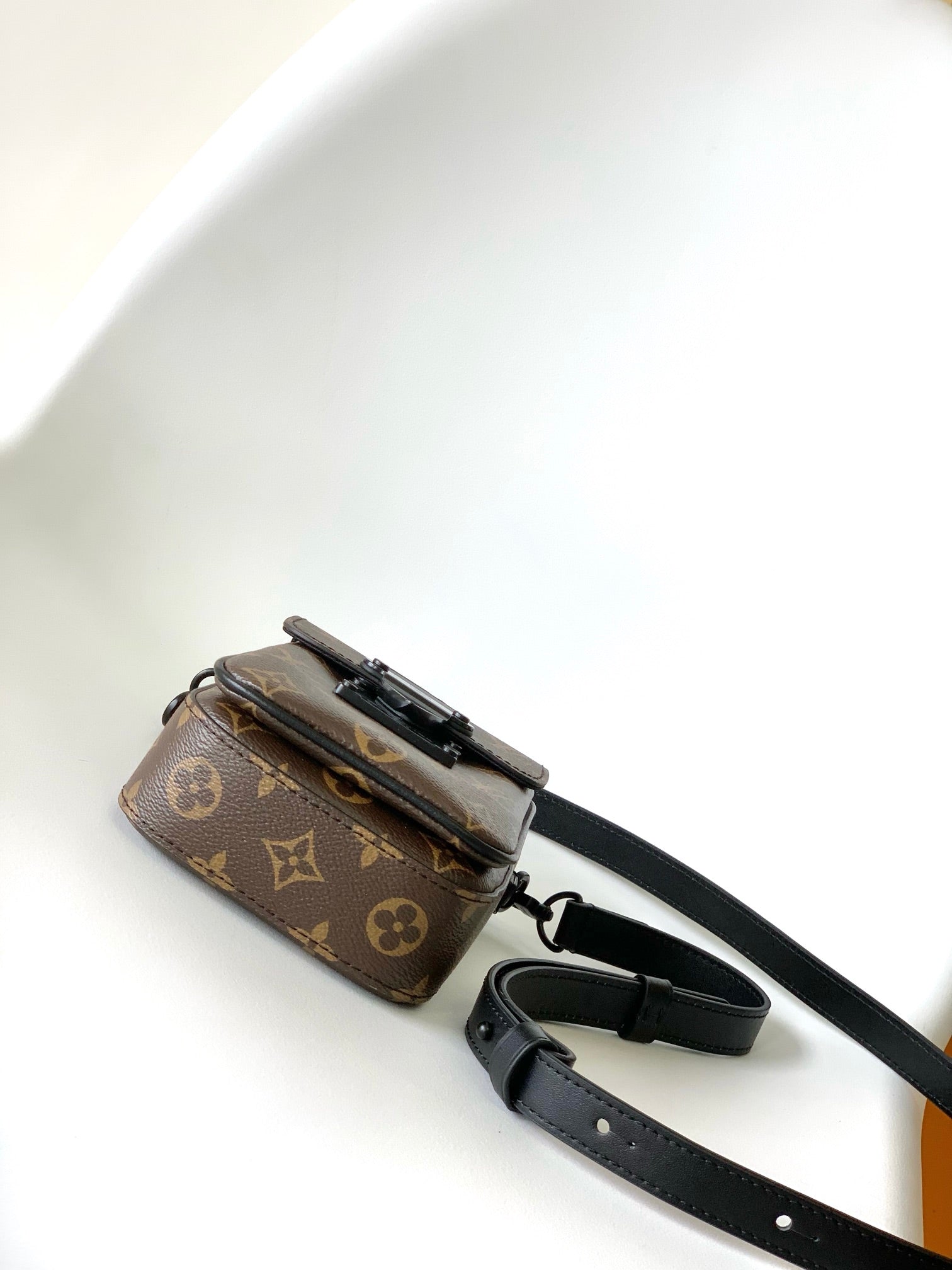 Louis Vuitton Brown Monogram Mini Crossbody Bag with Black Leather Shoulder Strap