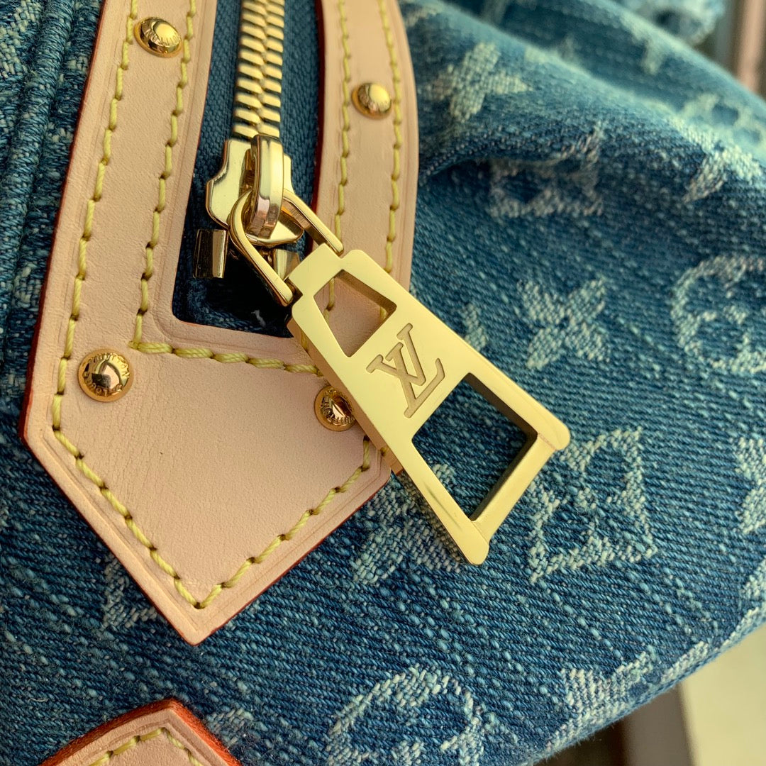 Louis Vuitton Blue Denim Monogram Print Belt Bag with Leather Trim
