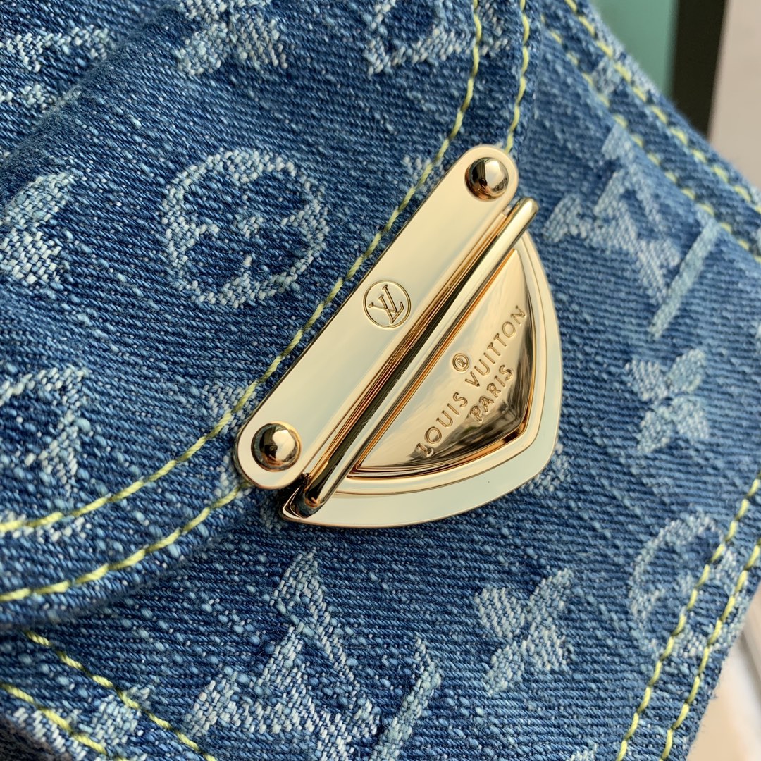 Louis Vuitton Vintage Monogram Blue Denim Crossbody Shoulder Bag with Gold Clasp