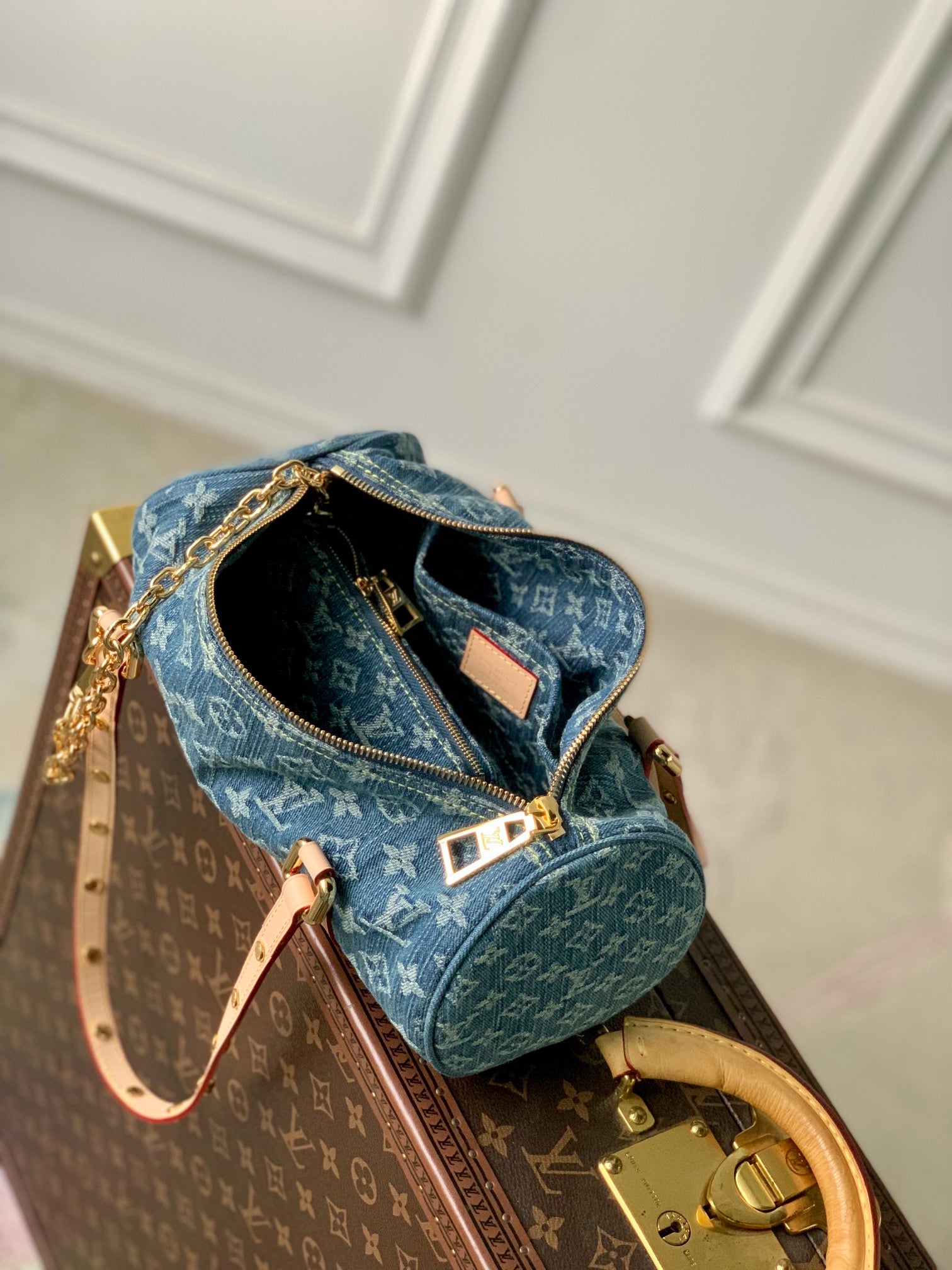 Louis Vuitton Blue Denim Monogram Cylinder Shoulder Bag and Pouch Set