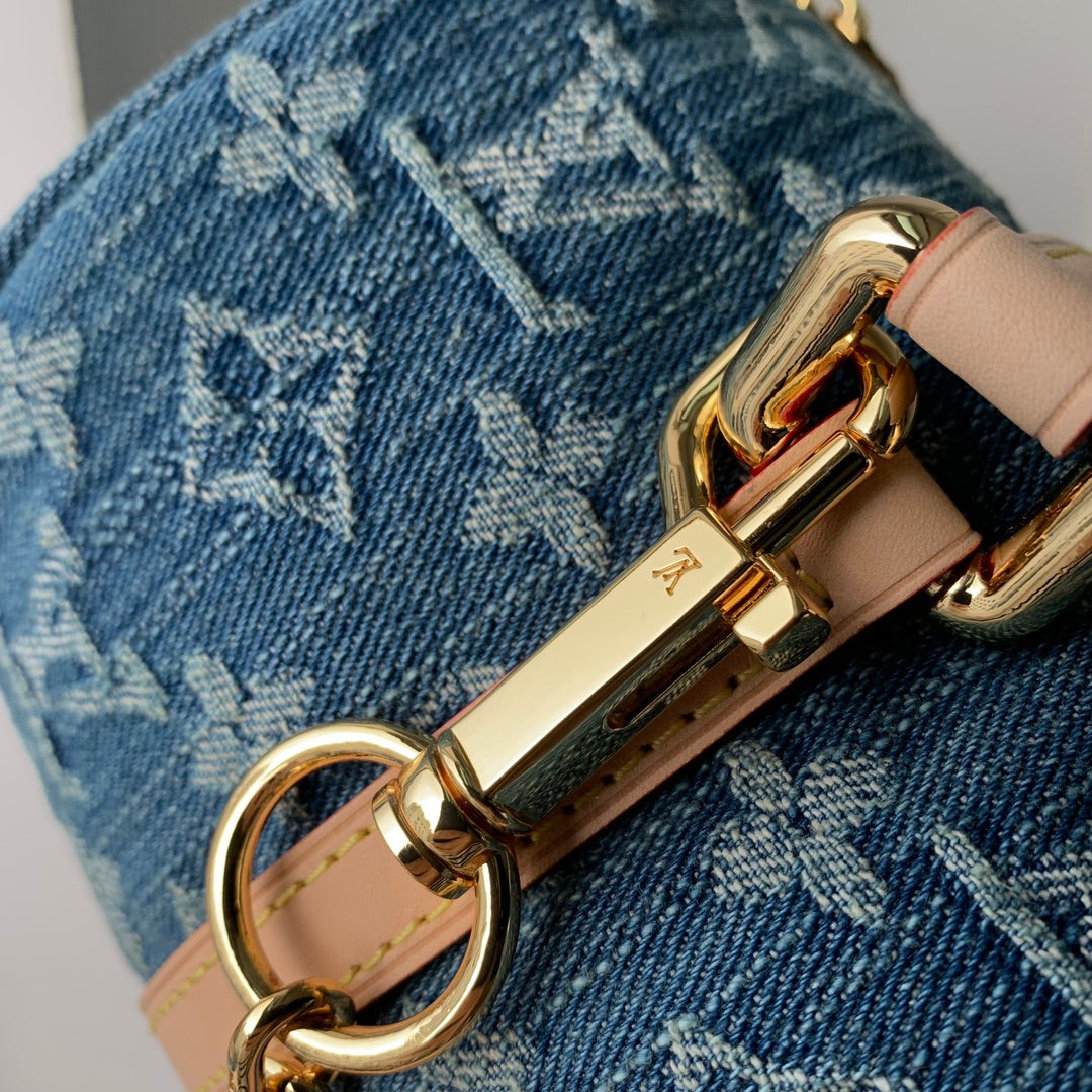Louis Vuitton Blue Denim Monogram Cylinder Shoulder Bag and Pouch Set