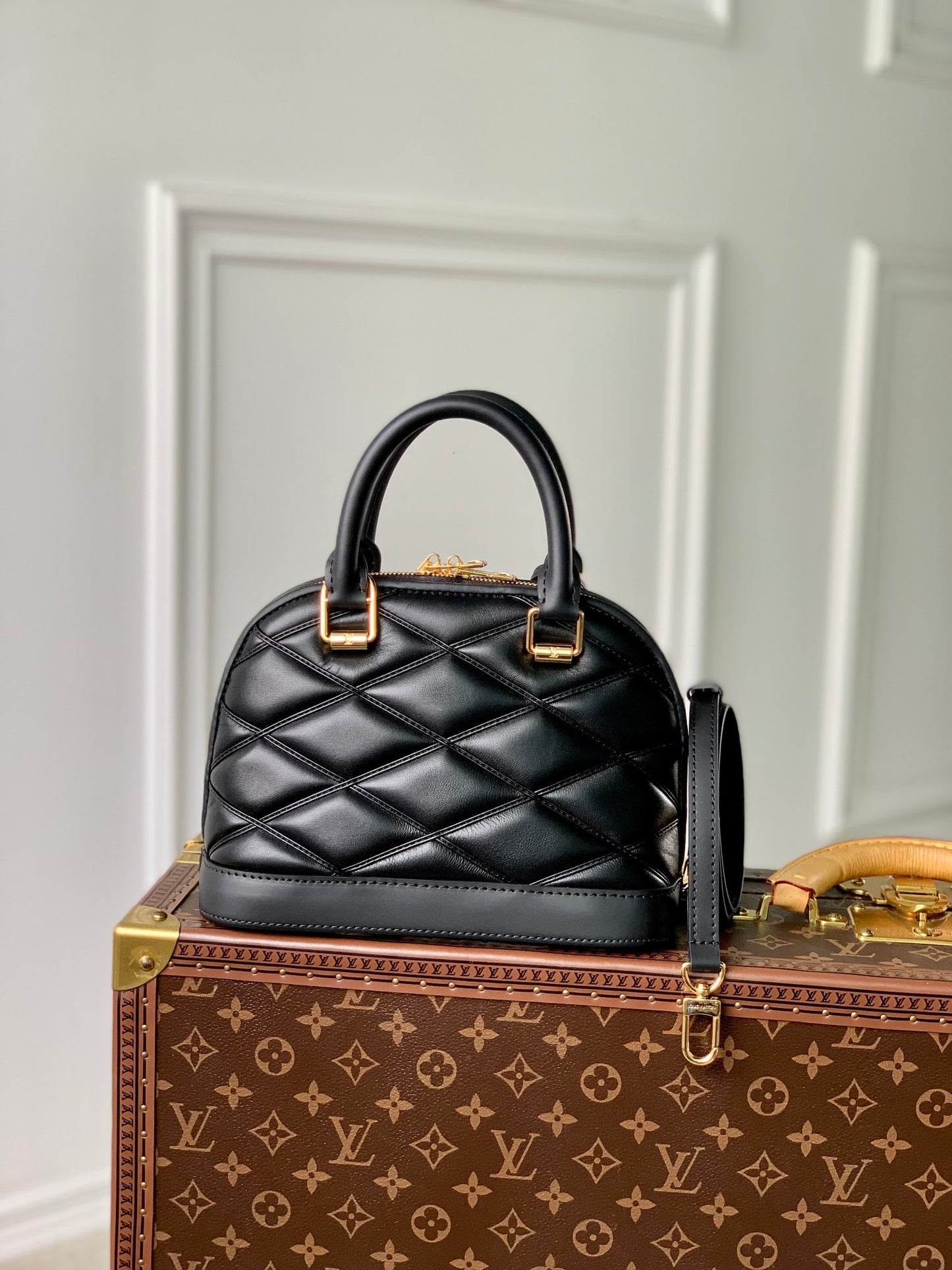 Louis Vuitton Classic Black Quilted Leather Top Handle Dome Shoulder Bag