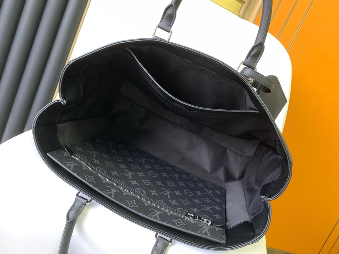 Louis Vuitton Structured Black Monogram Pattern Tote Bag with Top Handles