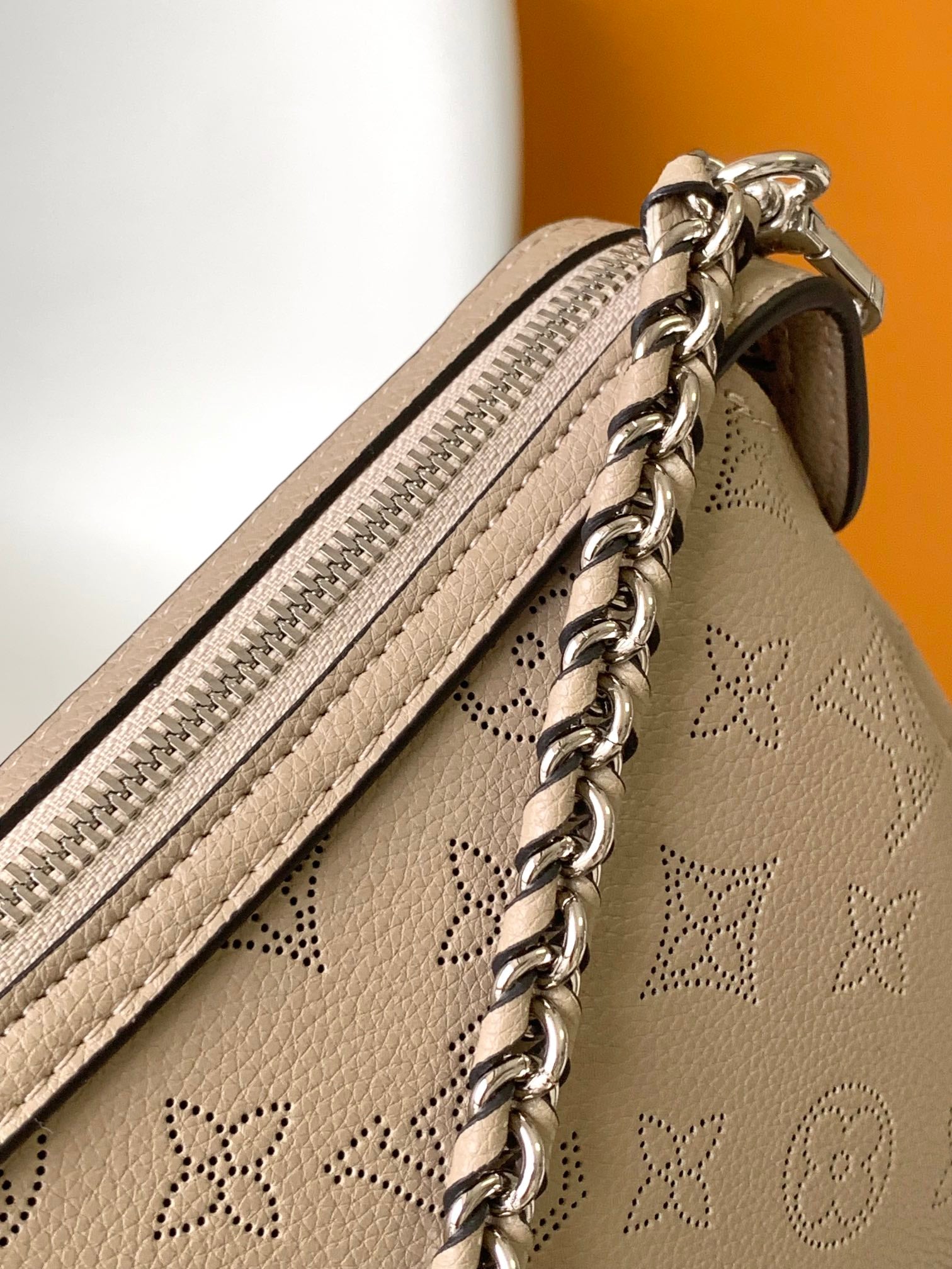 Louis Vuitton Taupe Monogram Embossed Leather Hobo Bag with Chain Strap