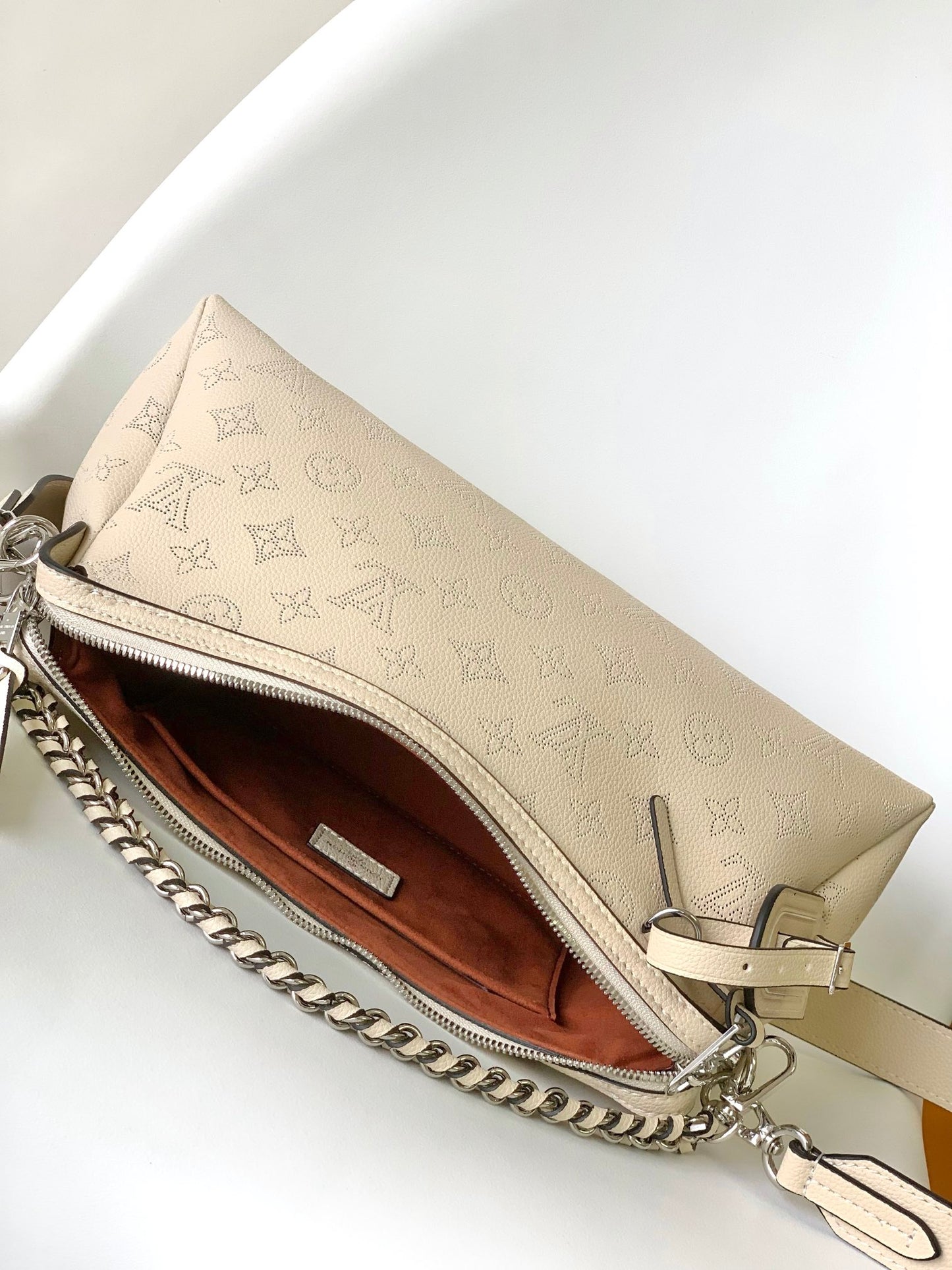Louis Vuitton Beige Embossed Monogram Leather Shoulder Bag with Chain Strap