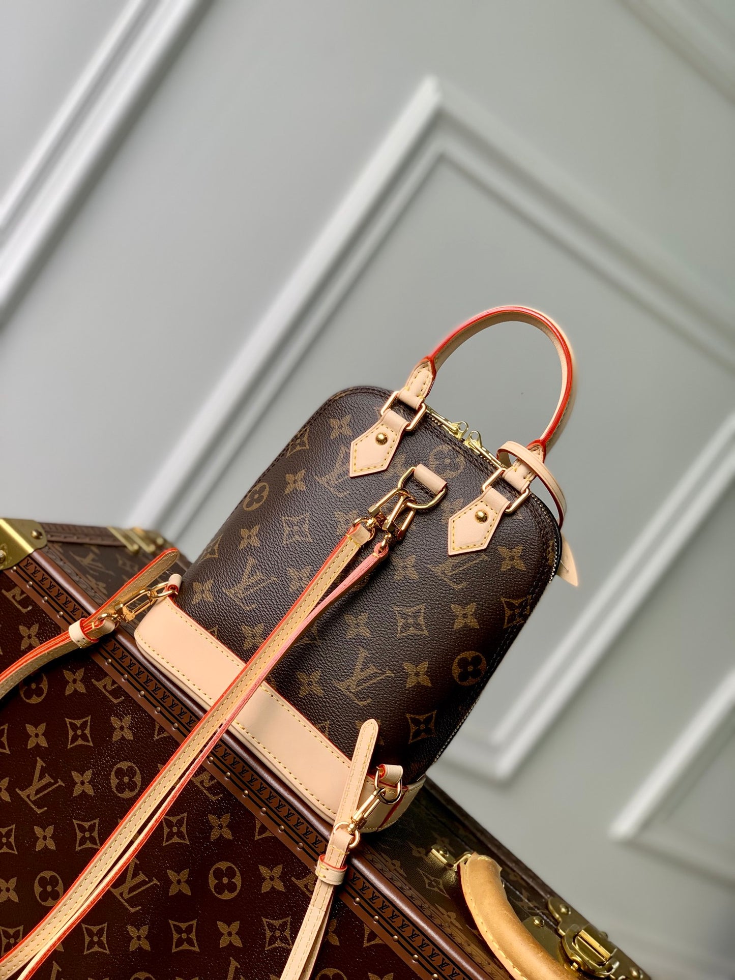 Louis Vuitton Classic Monogram Brown Canvas Mini Backpack with Leather Trim
