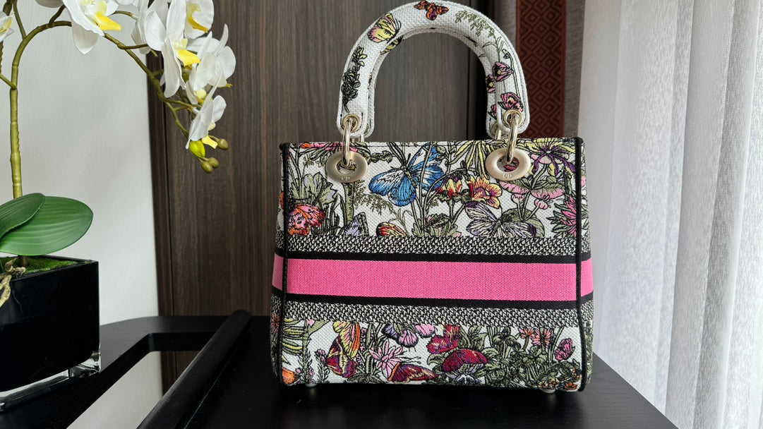 Dior Vintage Floral Embroidered Top Handle Bag with Shoulder Strap