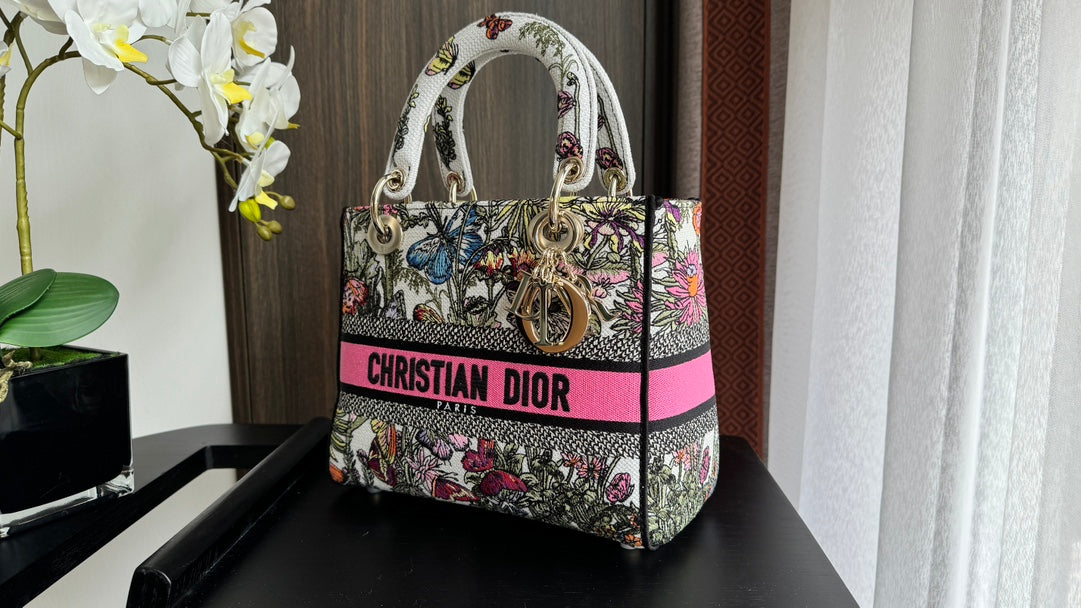 Dior Vintage Floral Embroidered Top Handle Bag with Shoulder Strap